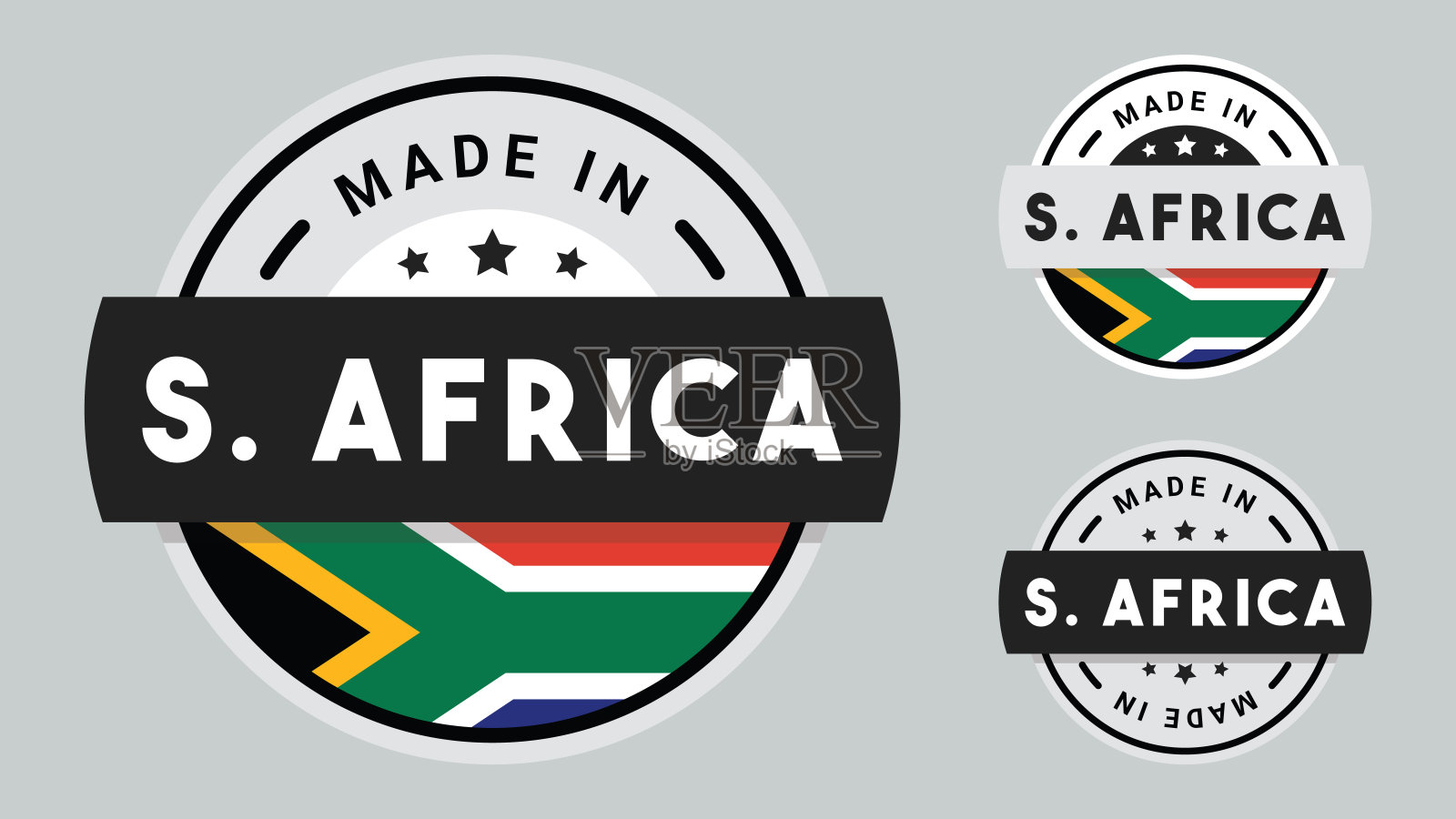 南非制造的标签，贴纸，徽章或标志与南非国旗符号收集。插画图片素材