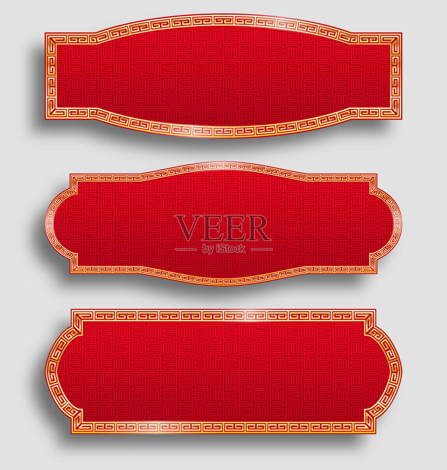 横旗套中式设计。几何华丽的形状，红色和金色设计模板素材