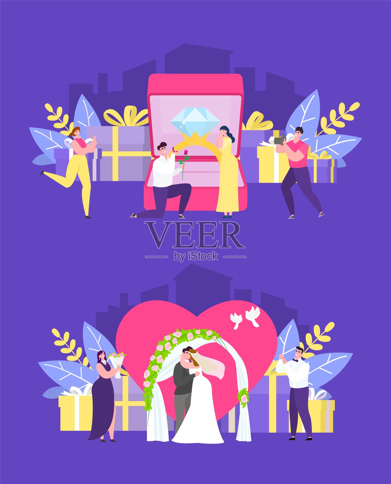 婚礼，求婚，新娘和新郎向量illuu插画图片素材