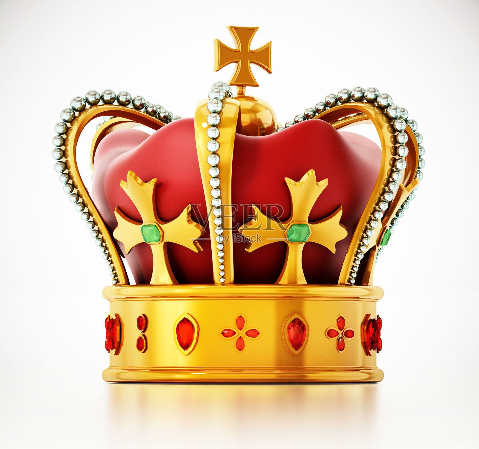 普通的金色王冠，用孤立在白色上的宝石装饰照片摄影图片