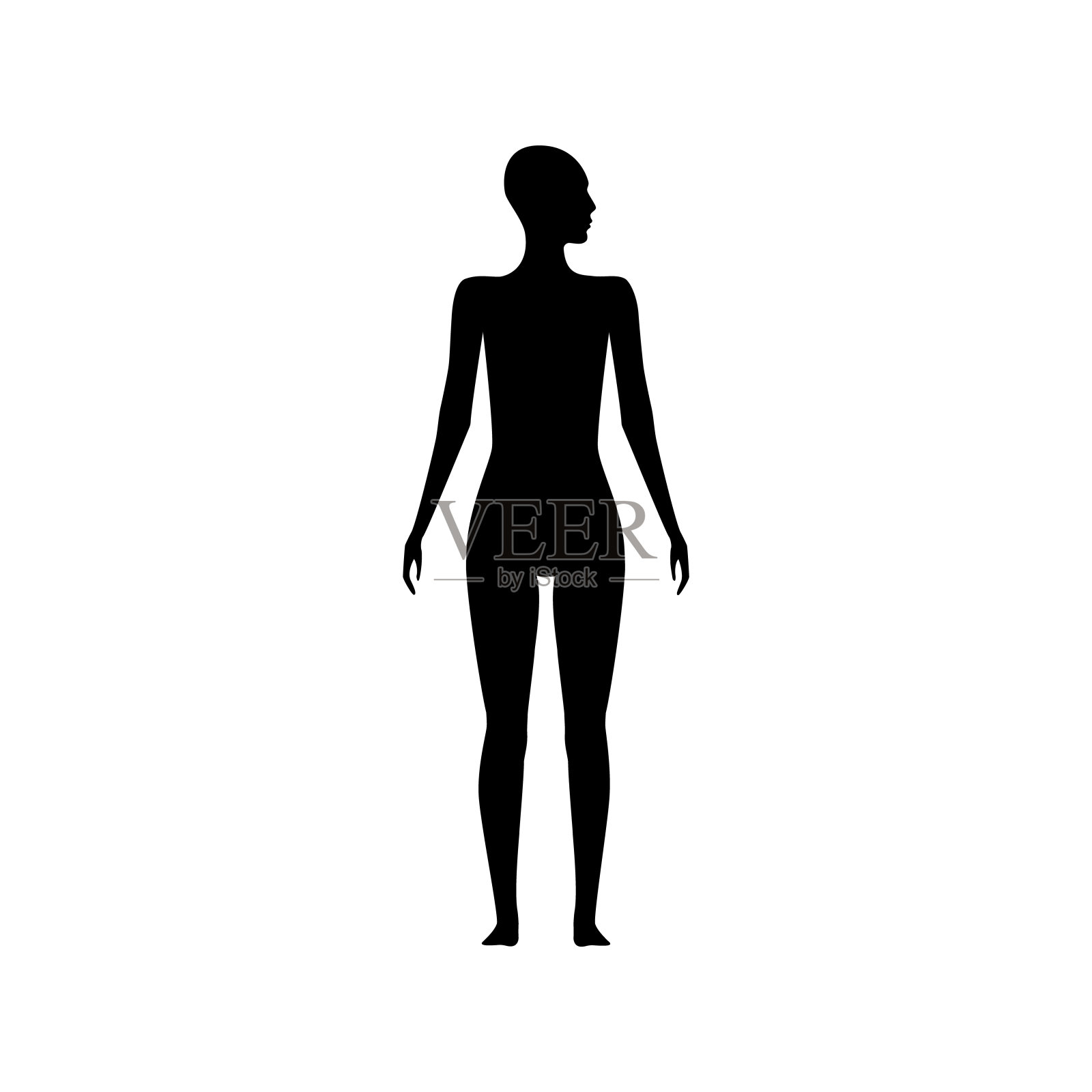 一个头部转向一侧的成年女性的正面人体剪影设计元素图片