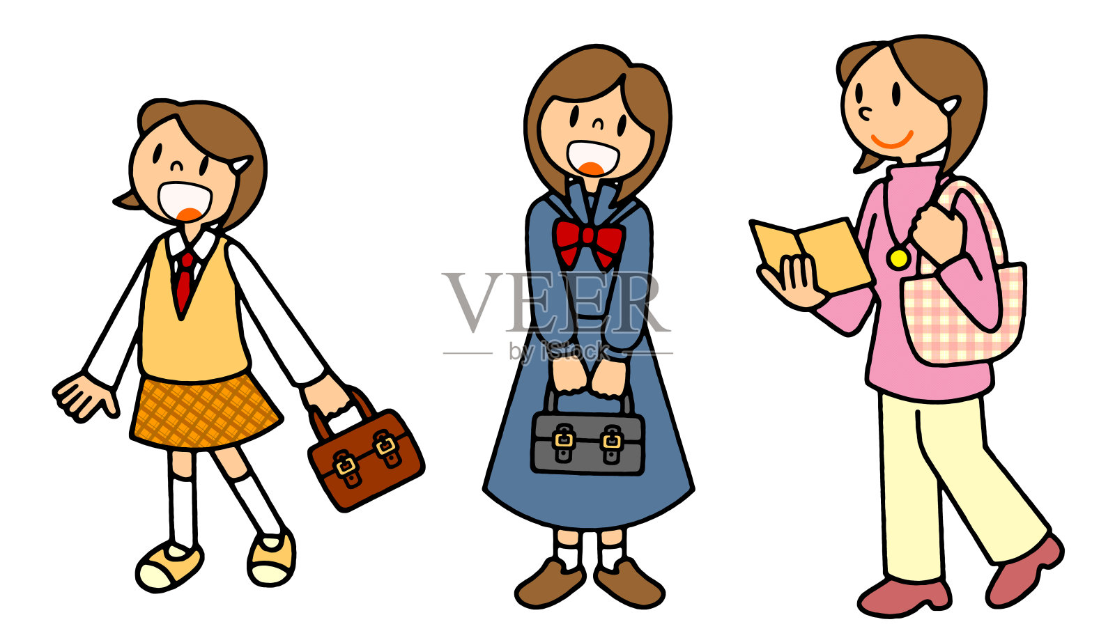 描绘一个人的生活的系列(女孩)初中生，高中生，大学生设计元素图片