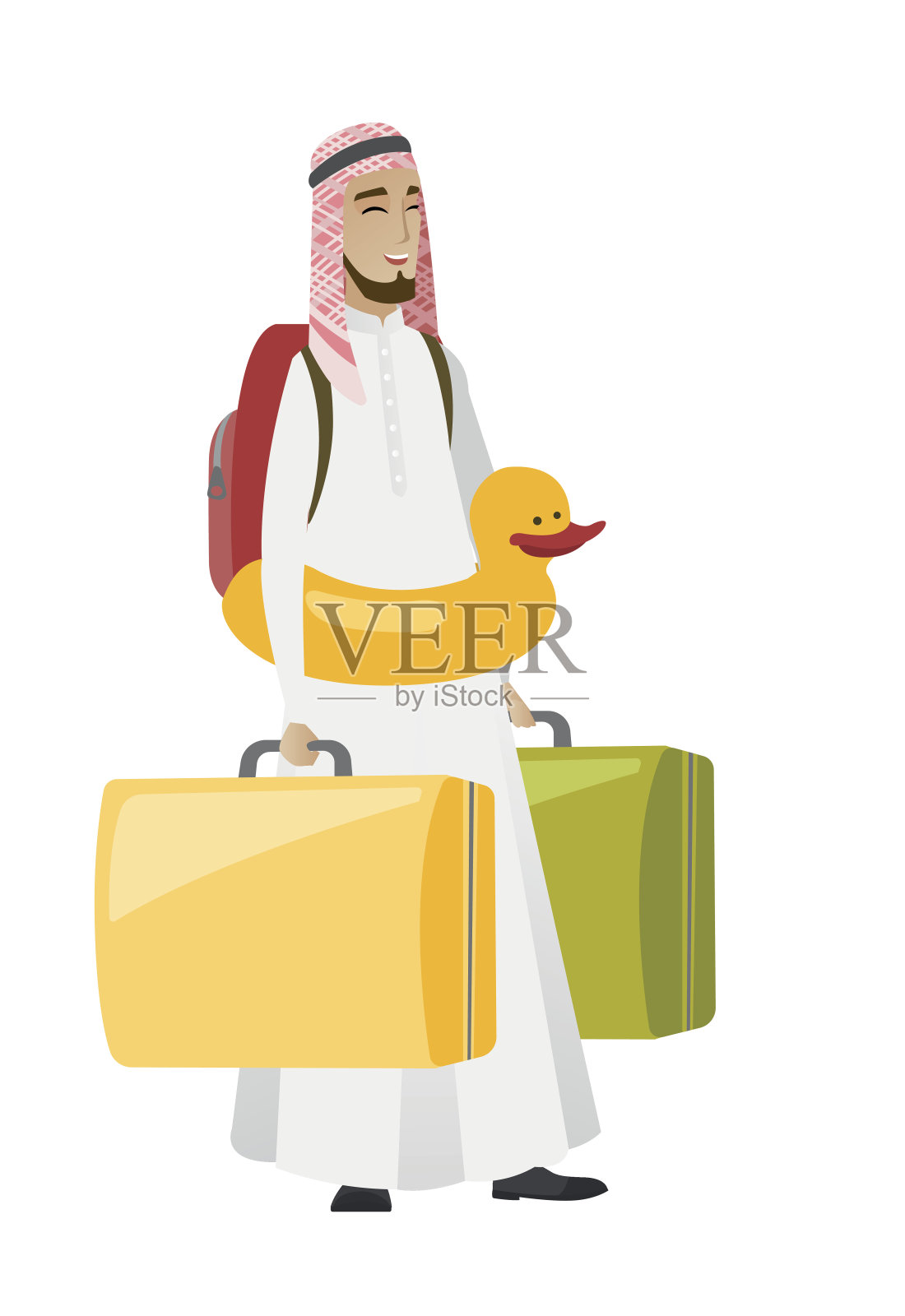 年轻的穆斯林旅行者戴着充气环设计元素图片