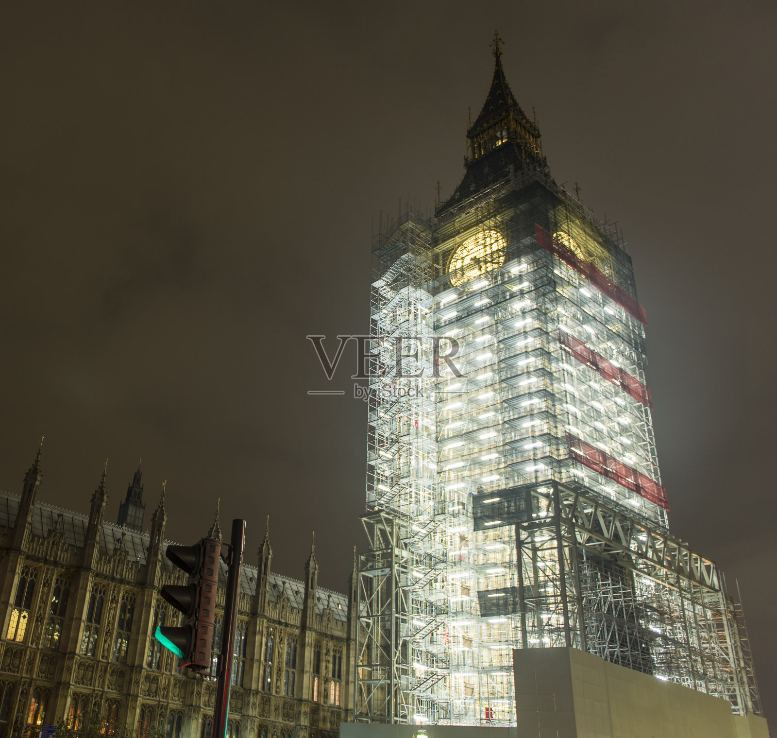 英国伦敦，威斯敏斯特的大本钟正在翻新照片摄影图片