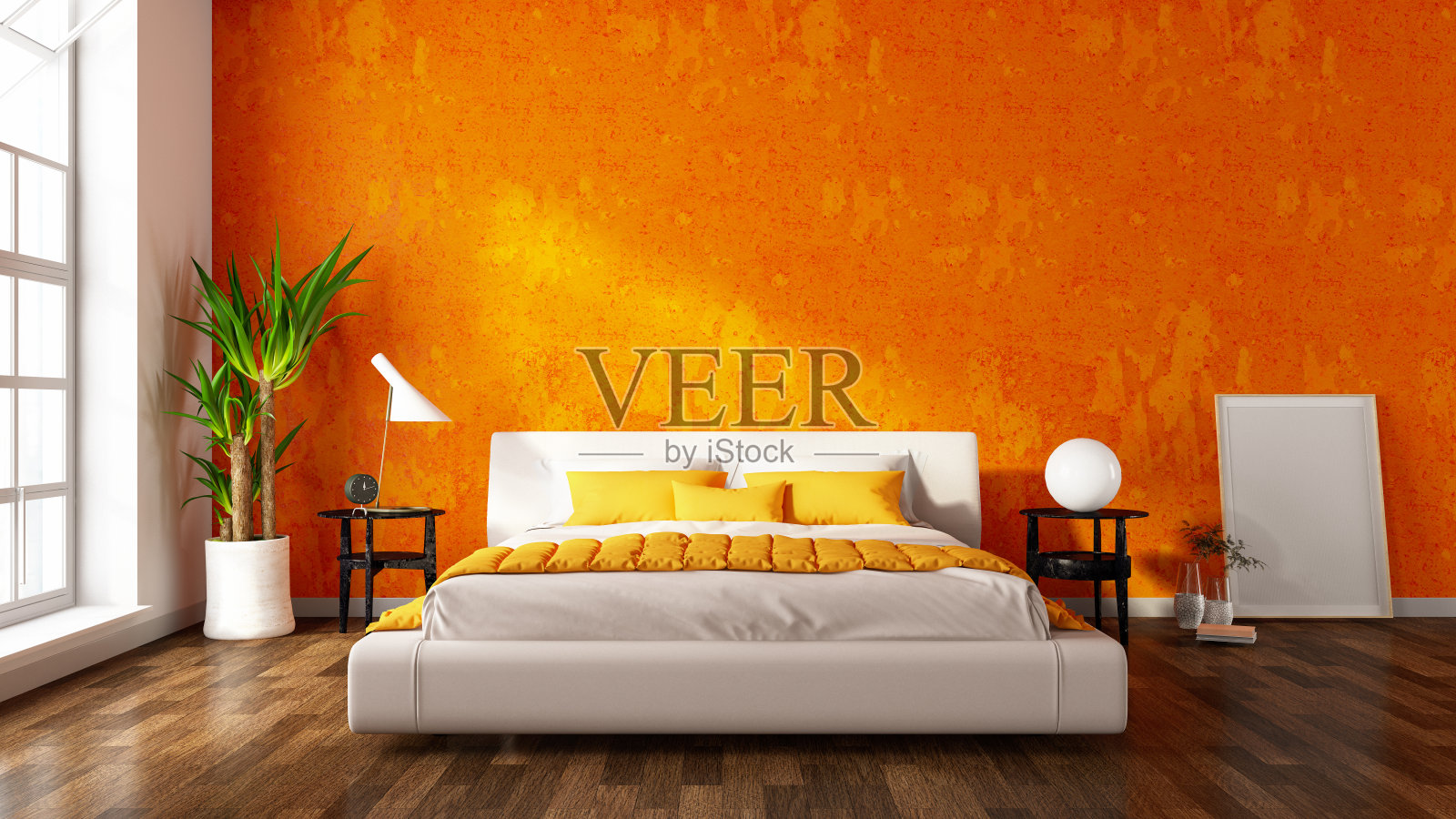 橙色的卧室设计照片摄影图片