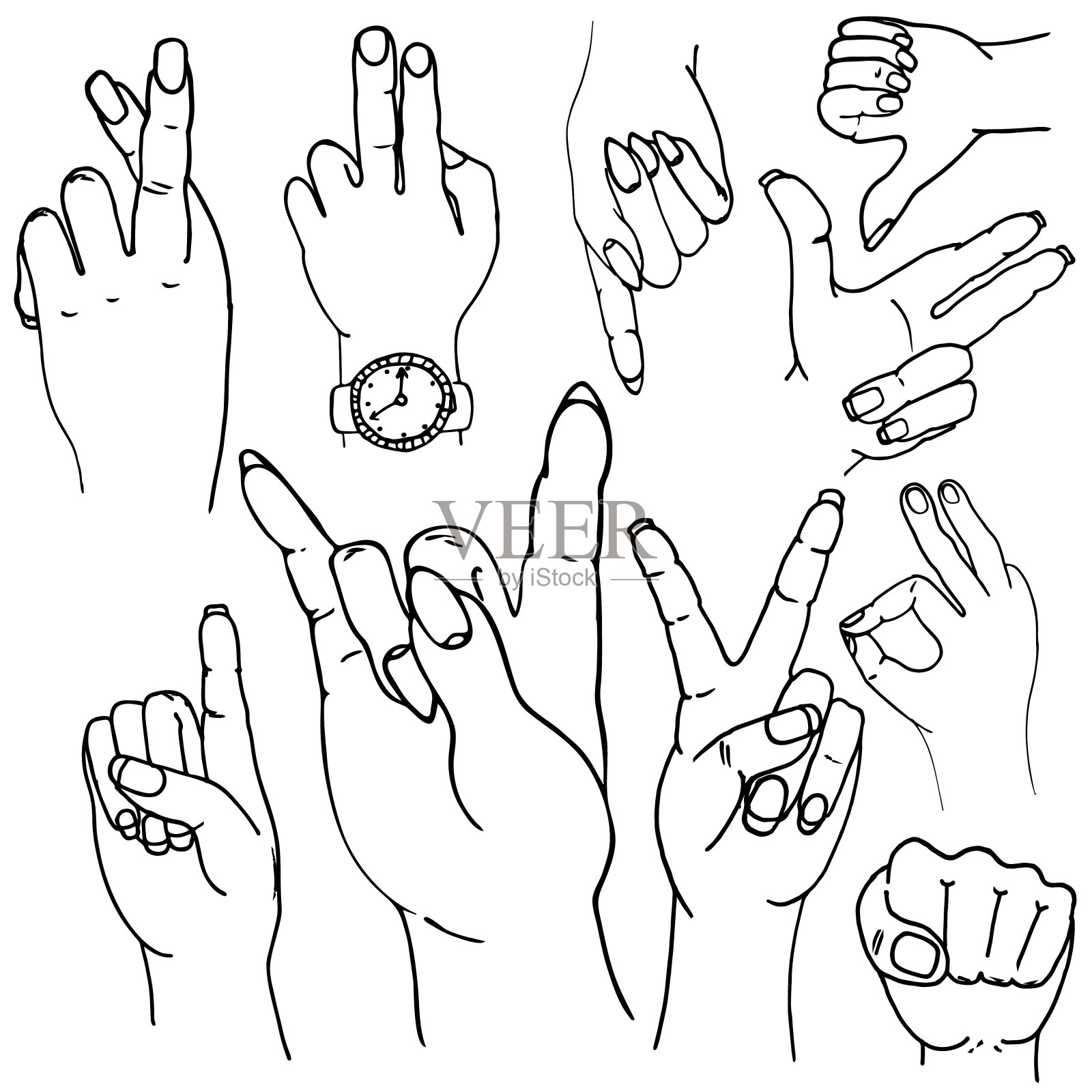 矢量集的手和手势。手收集-矢量插图。设计元素图片