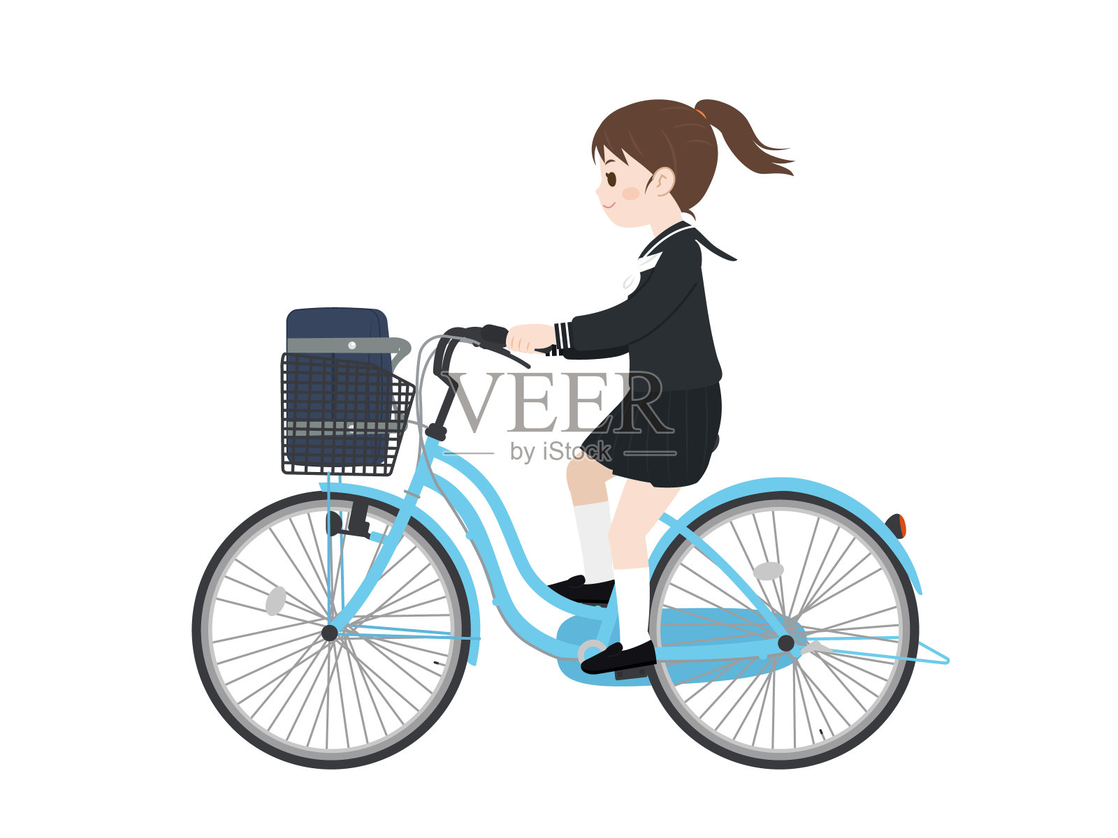 骑自行车的学生插画图片素材