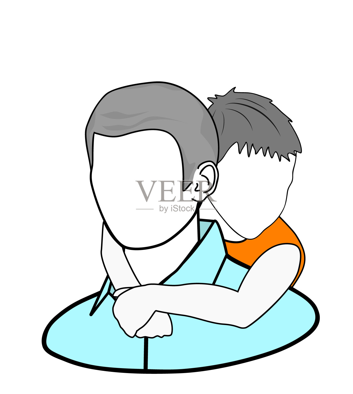 the boy hangs on his father’s neck. father's day. good relations of parents and children. vector illustration.设计元素图片