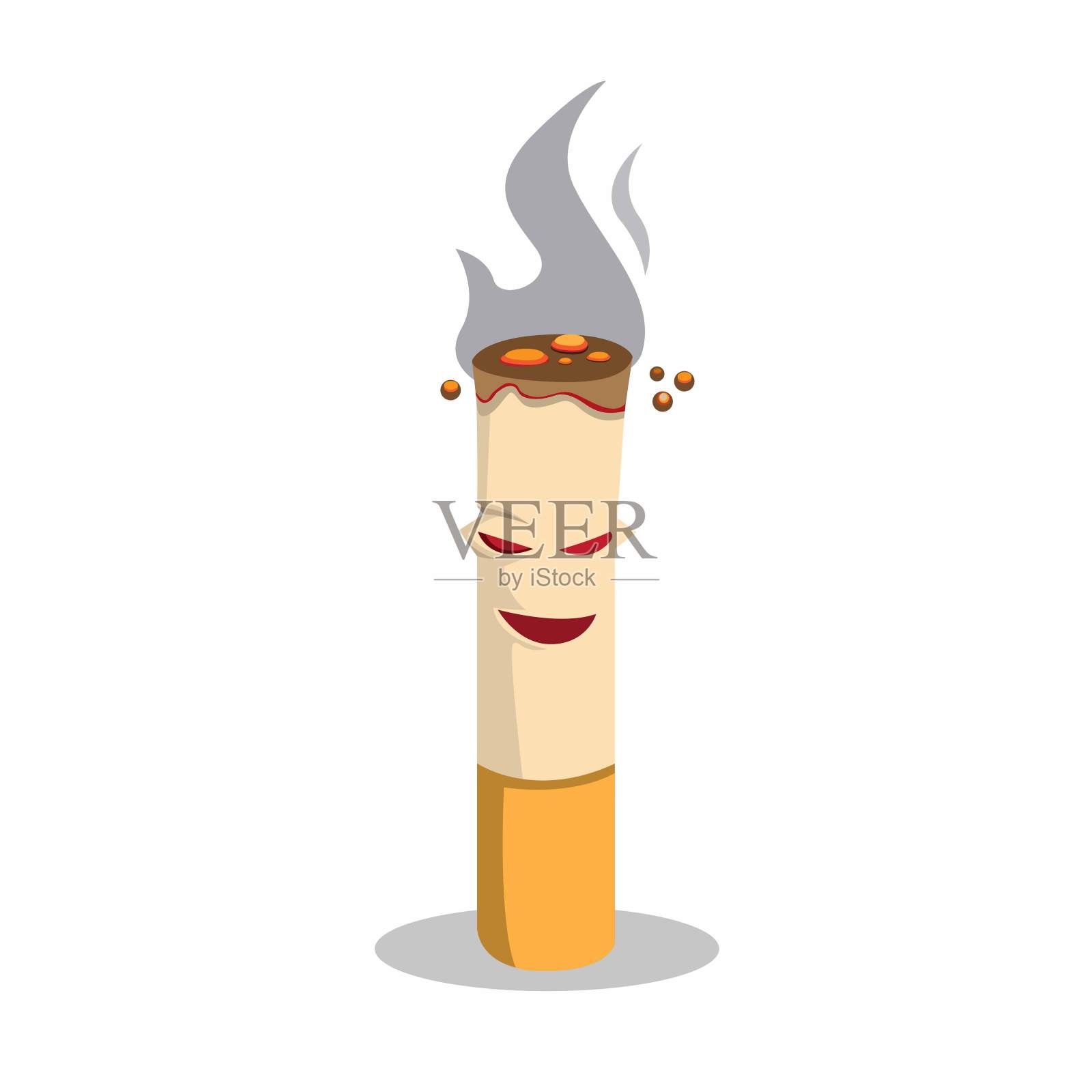 香烟吉祥物以邪恶的表情，吸烟的危险标志吸烟标志图标卡通平面风格插图孤立在白色的背景插画图片素材