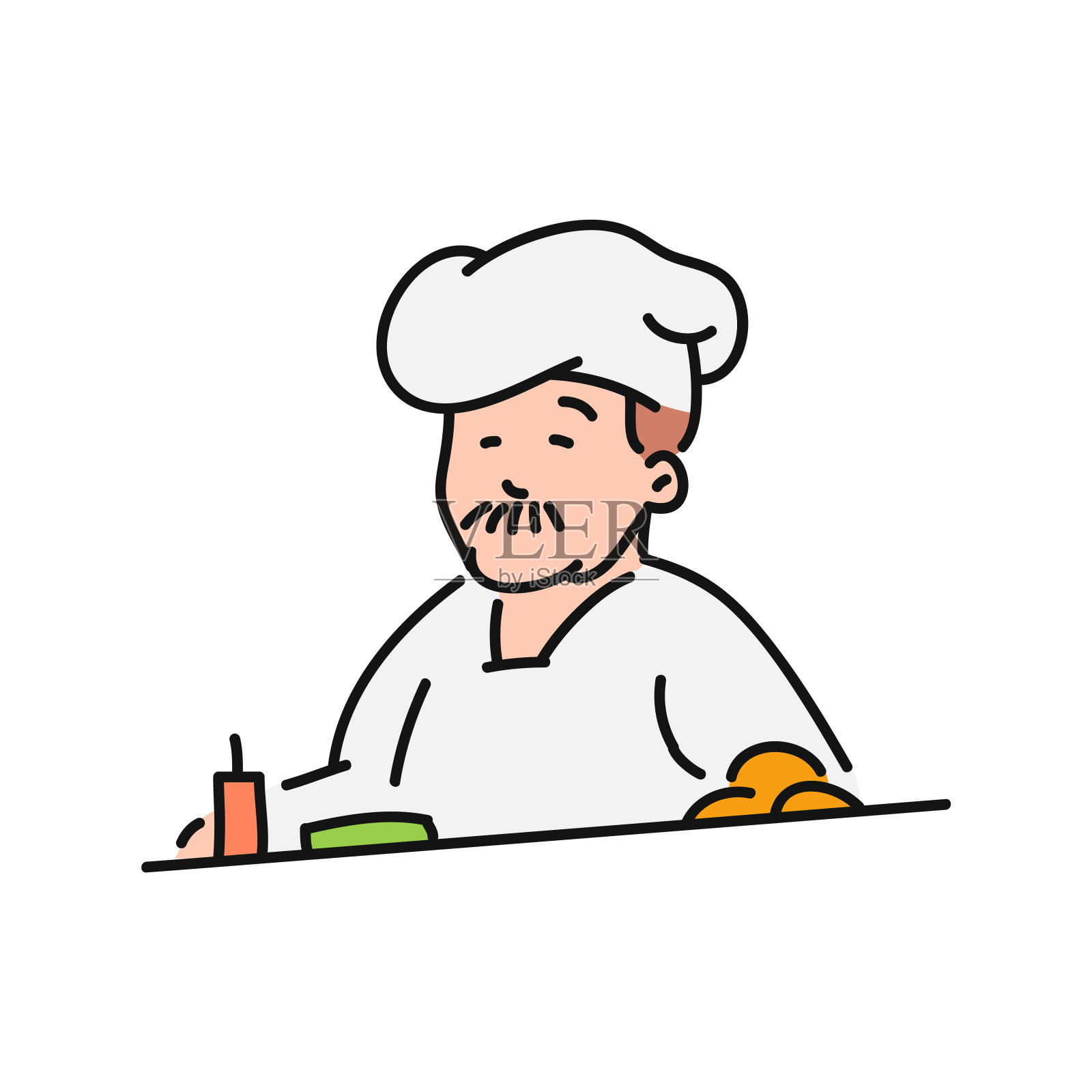 厨师厨师在帽子人物矢量插图素描卡通风格孤立。插画图片素材