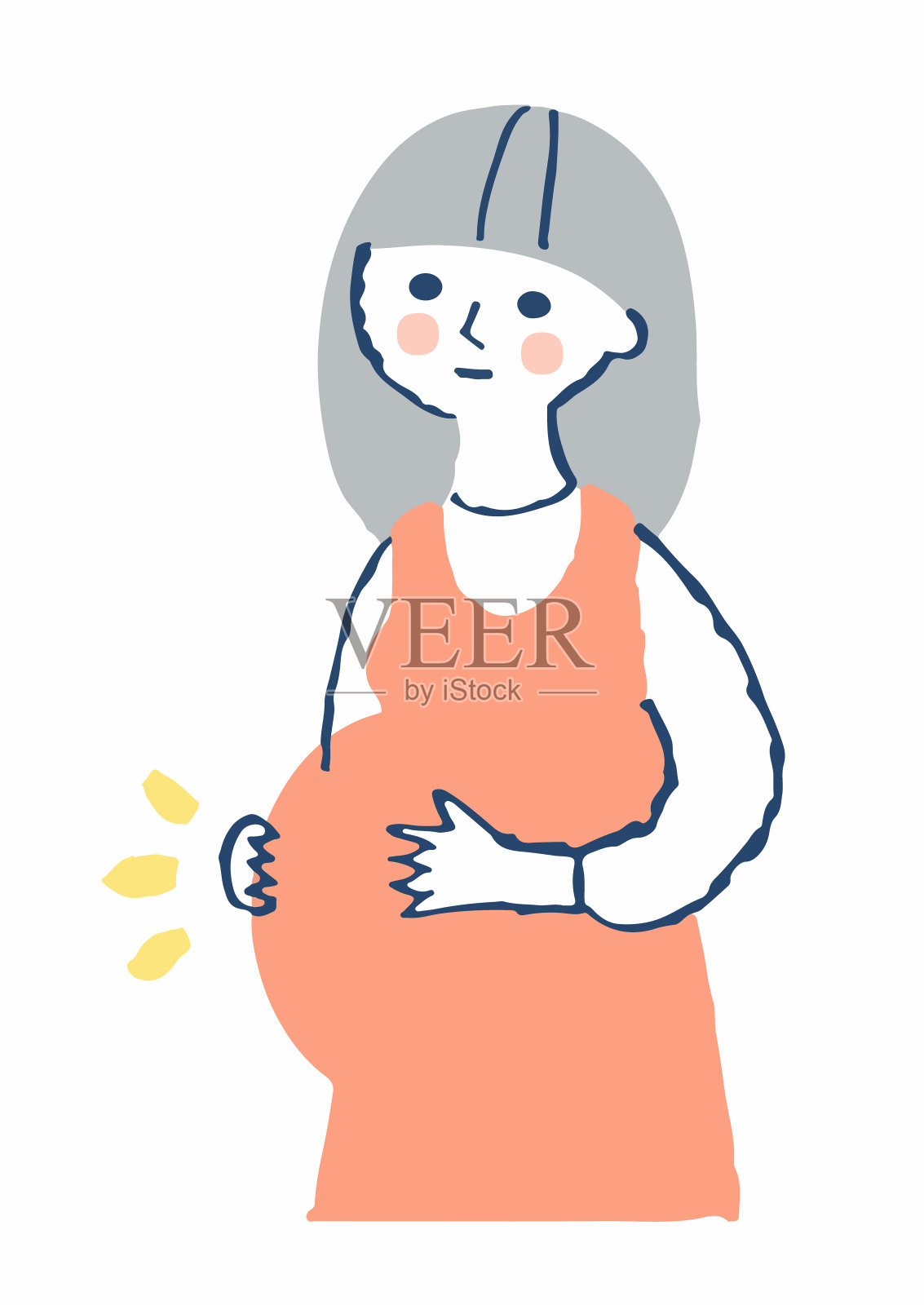 年轻孕妇把手放在腹部插画图片素材