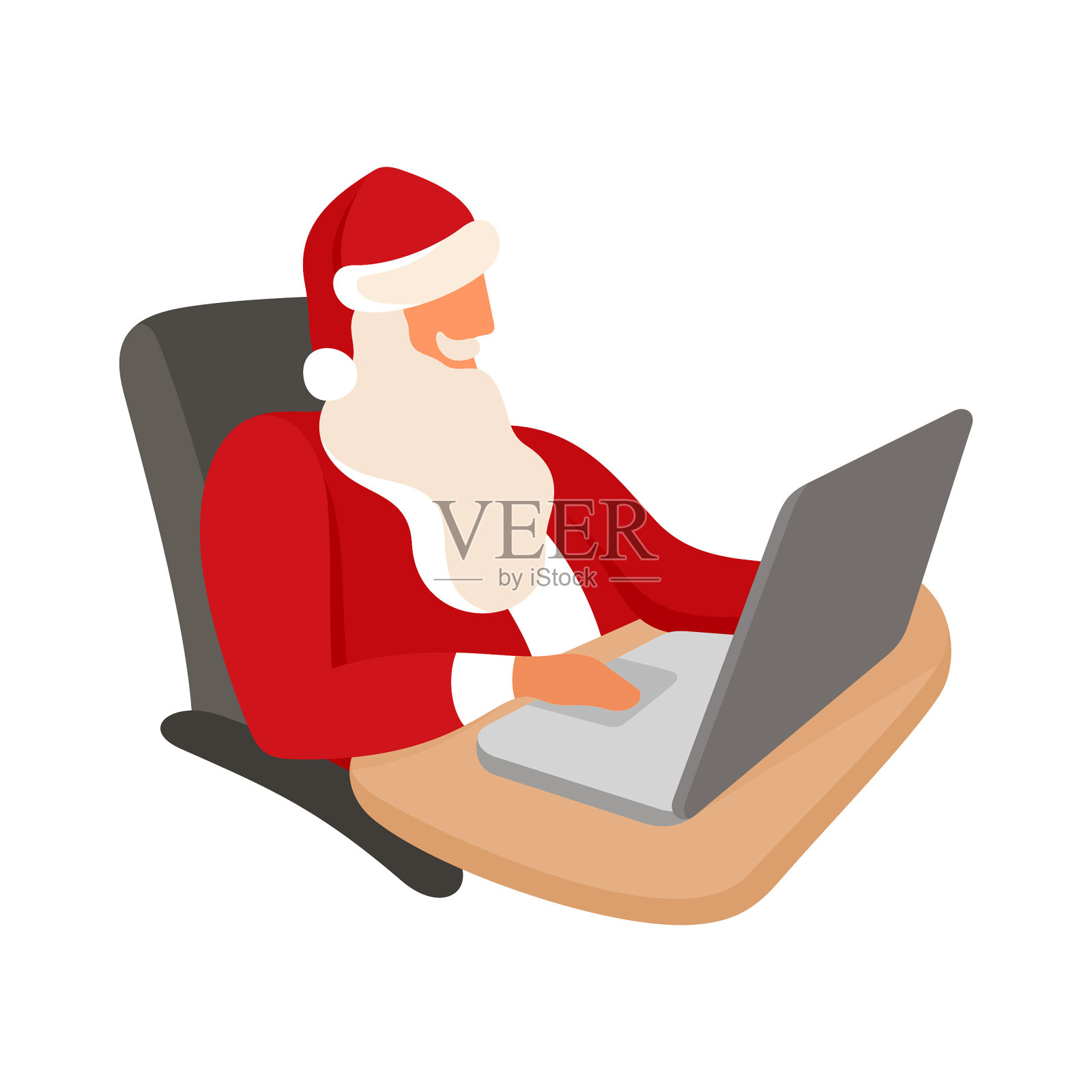 圣诞老人工作在笔记本电脑矢量插图设计元素图片