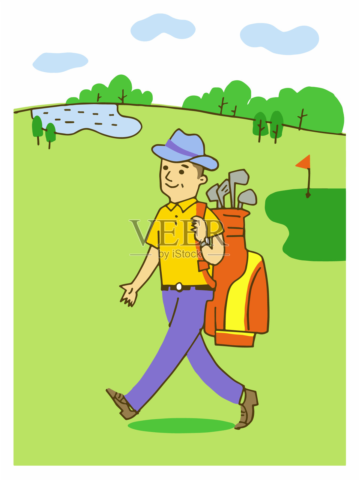 老人在高尔夫球场上散步设计元素图片