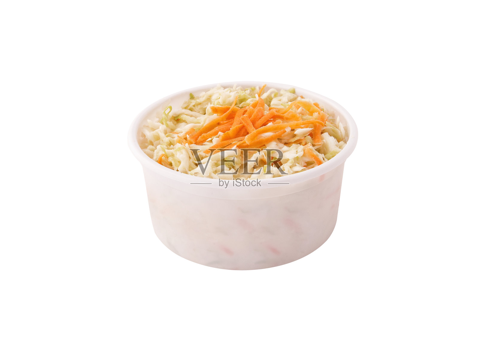 凉拌卷心菜在塑料容器碗孤立的白色背景照片摄影图片