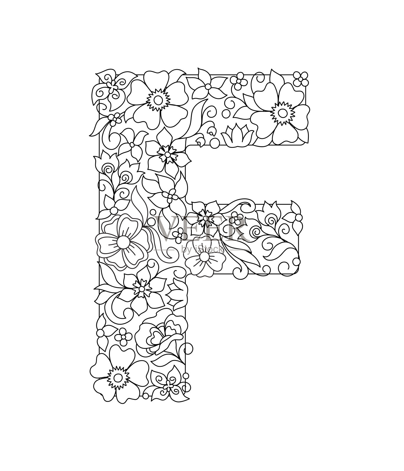 大写字母F与抽象的花图案设计元素图片