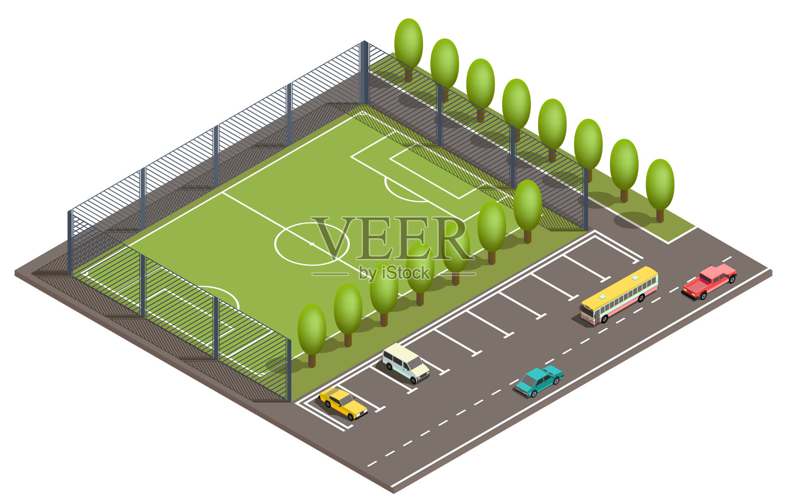矢量三维等距足球场，停车场设计元素图片