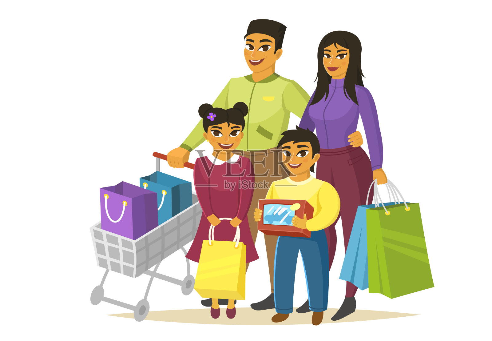 亚洲家庭购物，矢量插图设计元素图片