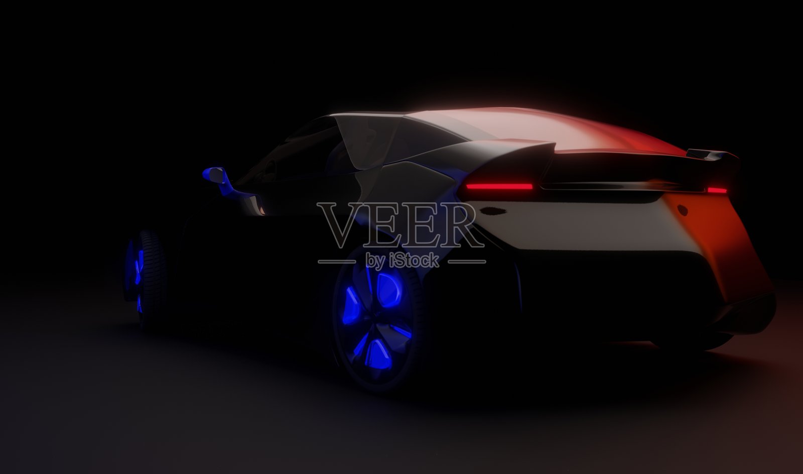 黑暗中的3D未来汽车模型照片摄影图片