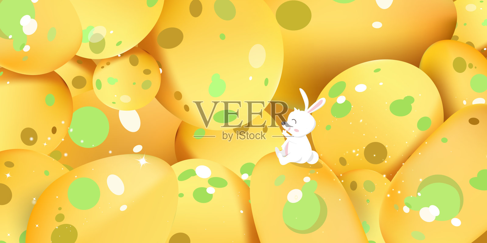 复活节彩蛋背景与可爱的兔子卡通矢量插图插画图片素材