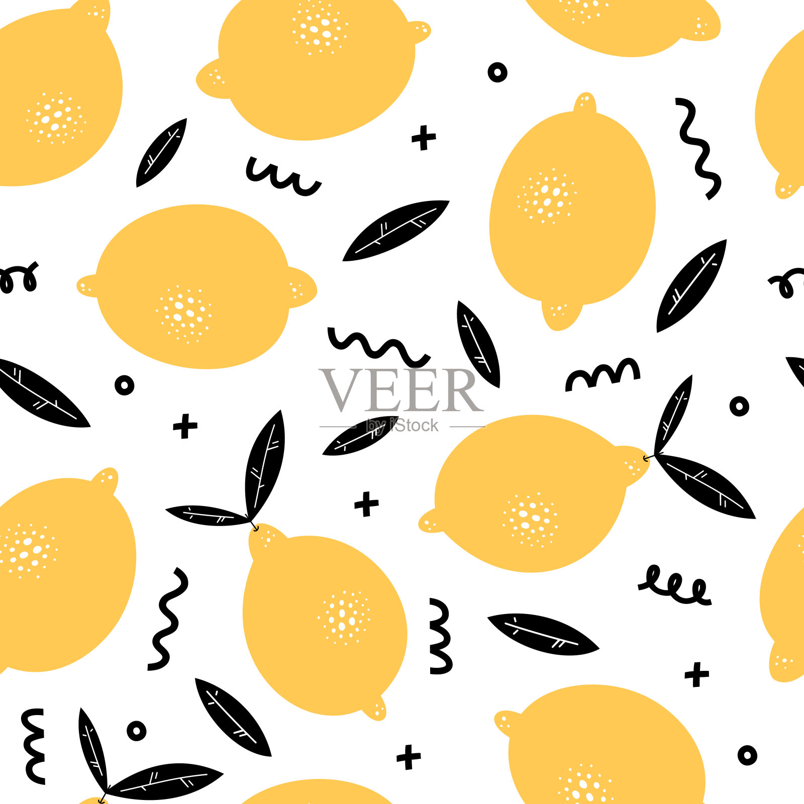 夏天用柠檬和叶子无缝图案。水果重复背景插画图片素材
