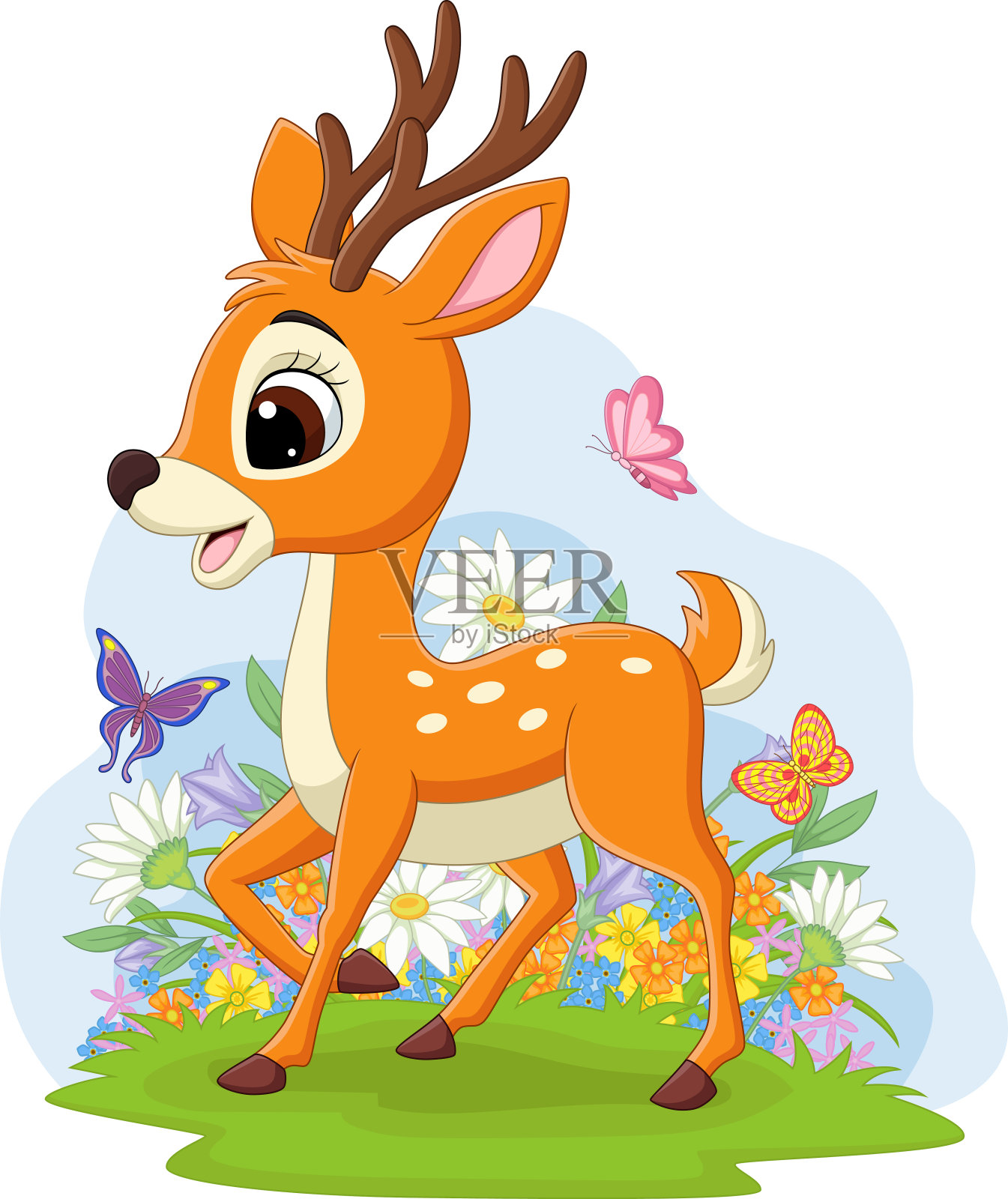 草丛里可爱的小鹿设计元素图片