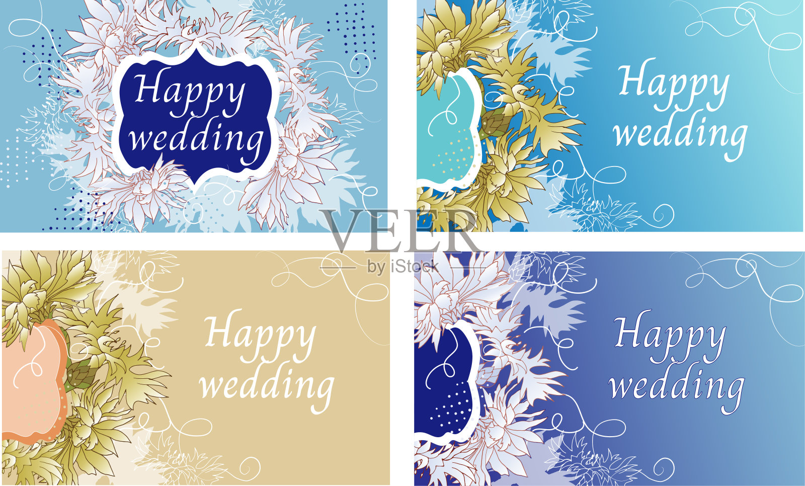 一套婚礼邀请与花的图案，矢车菊为祝贺矢车菊横幅。春天的鲜花贺卡和文字框。插画图片素材