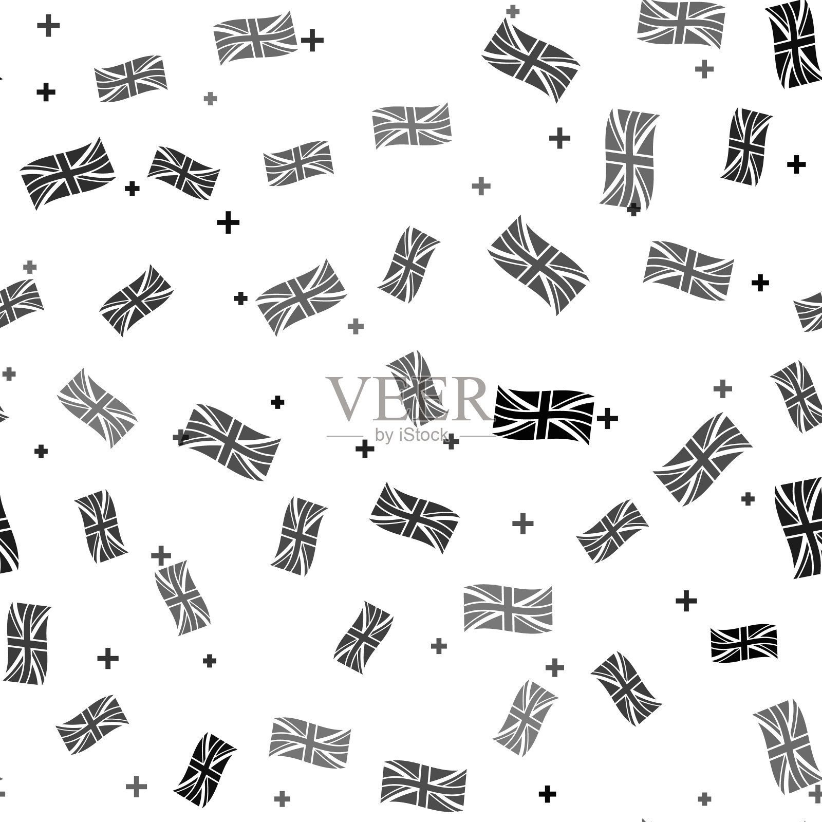 黑旗的英国图标孤立无缝模式上的白色背景。英国国旗的迹象。英国官方国旗标志。英国的象征。矢量图插画图片素材