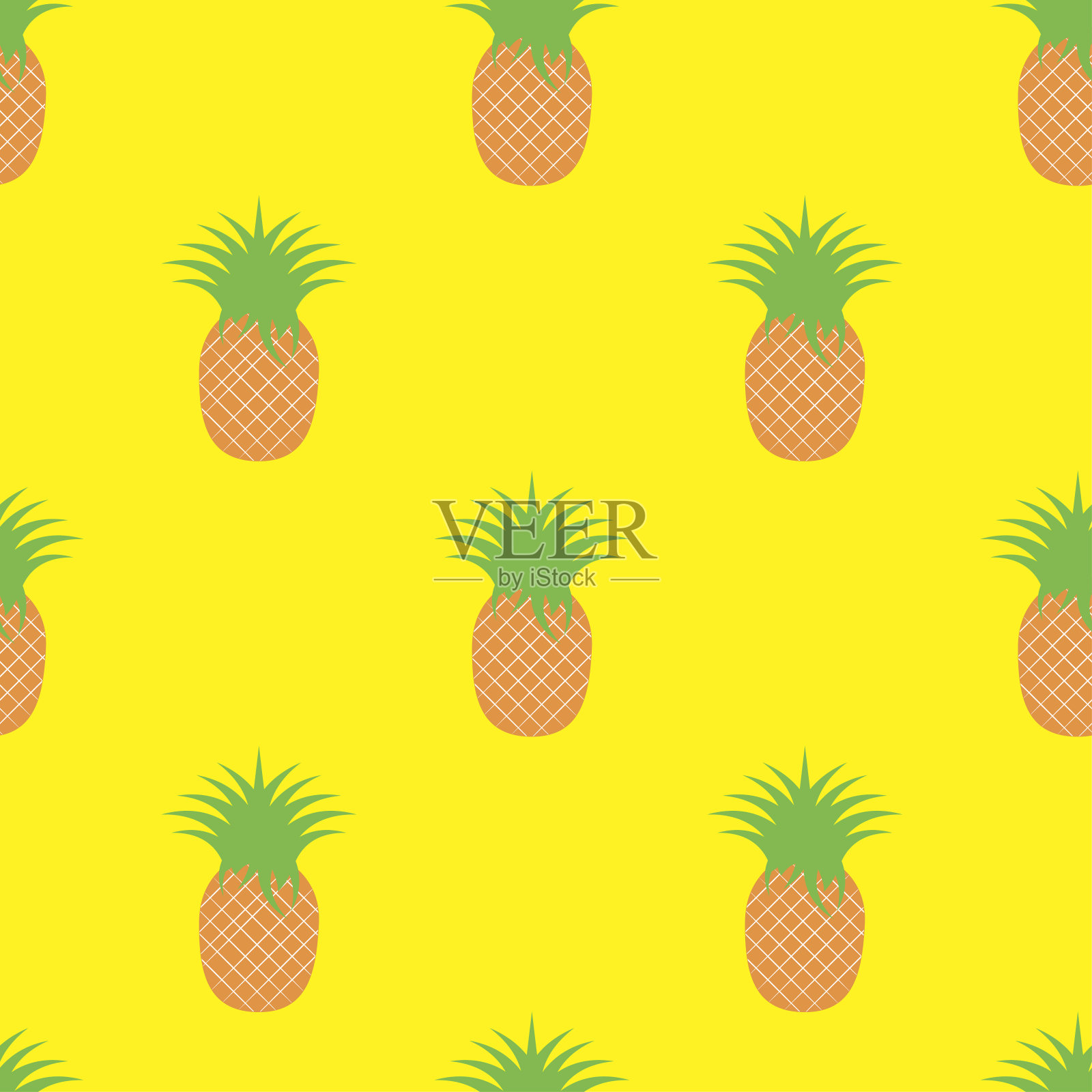 向量无缝模式与菠萝在黄色的背景。插画图片素材