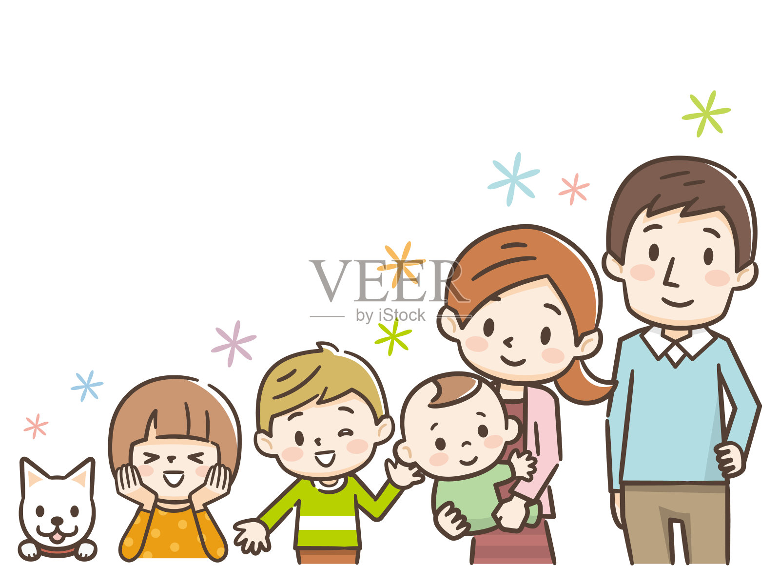幸福的全家福。幸福的家庭，微笑着打手势。插画图片素材