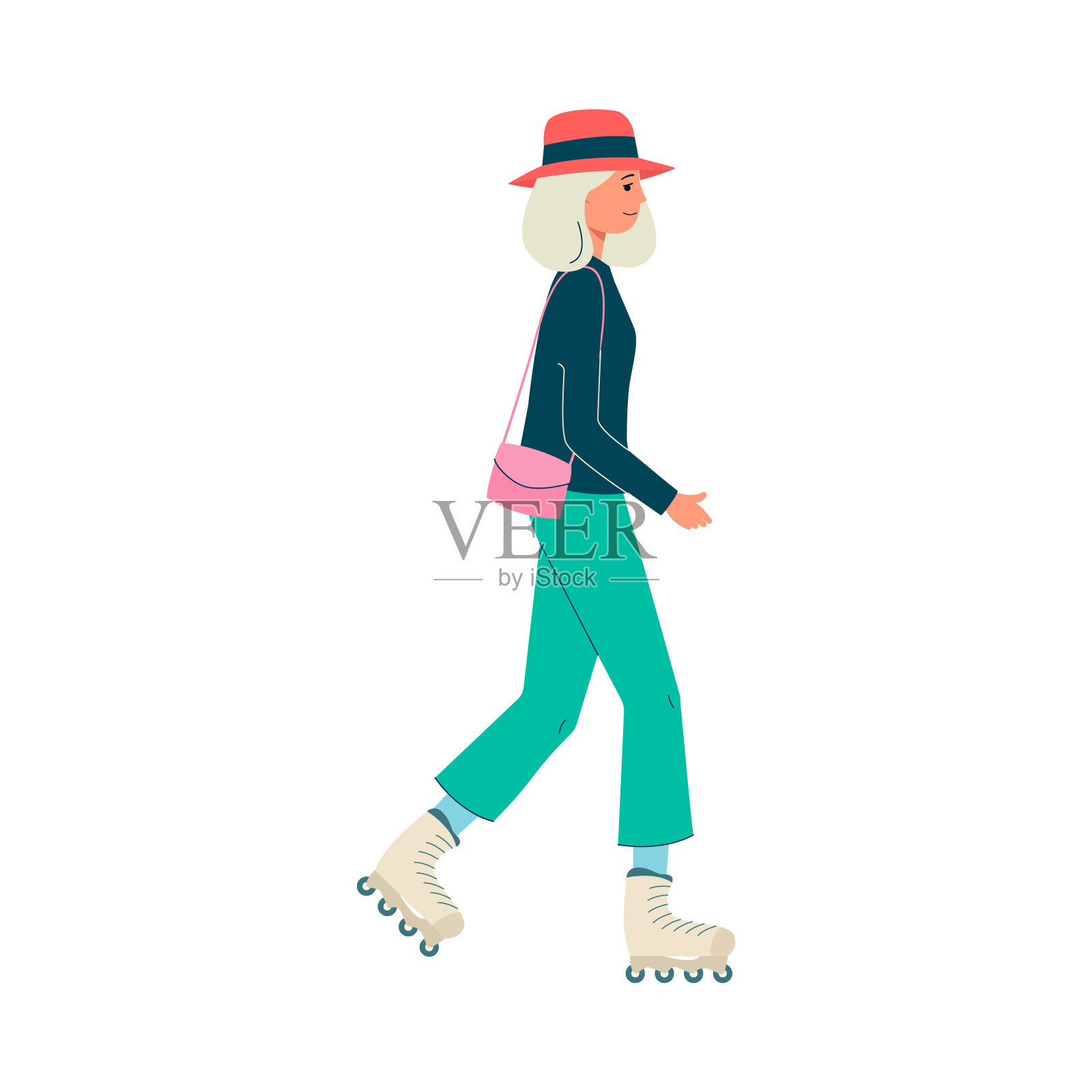 时尚休闲装女人行走人物平面矢量插图孤立。设计元素图片
