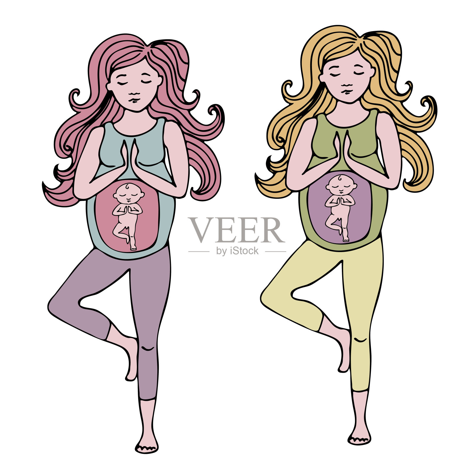 孕妇在瑜伽姿势矢量插图插画图片素材