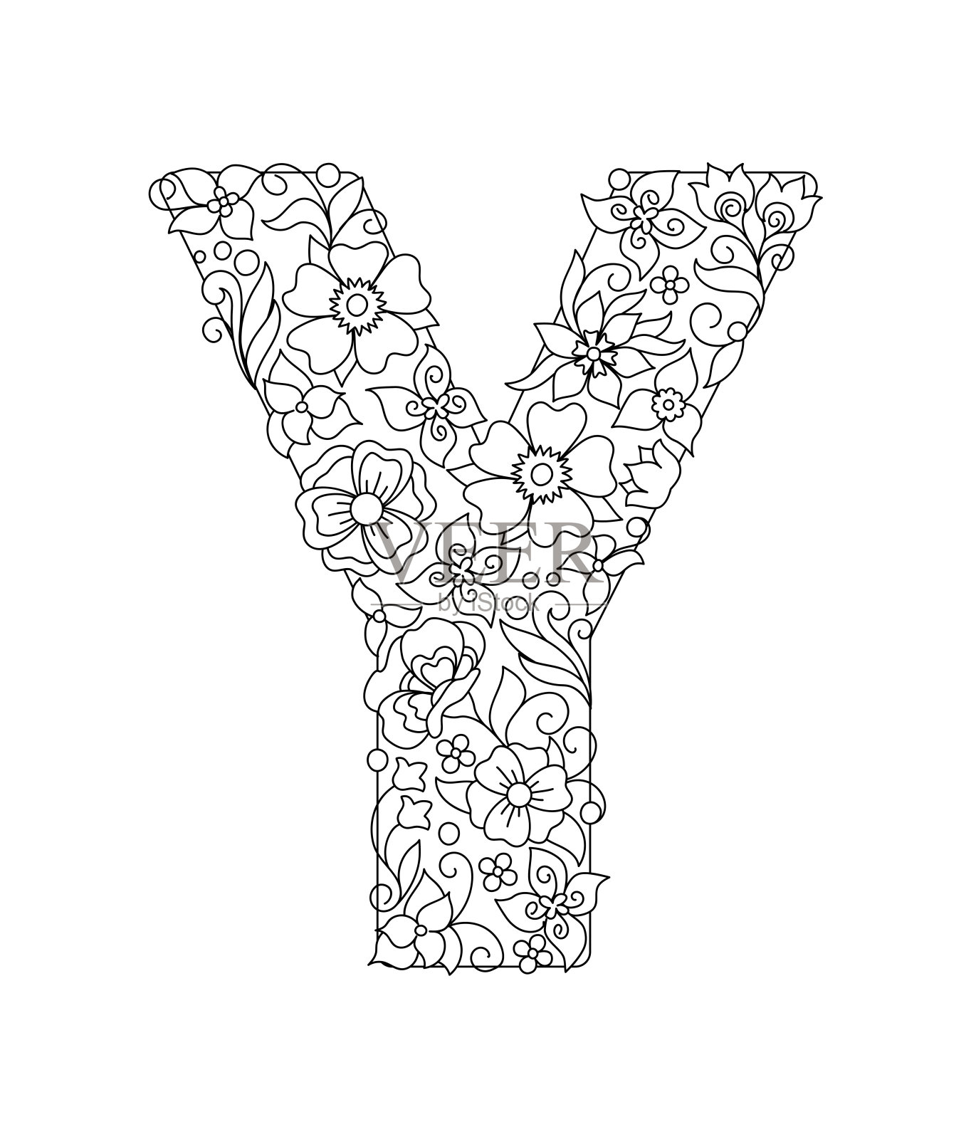 大写字母Y与抽象的花图案设计元素图片