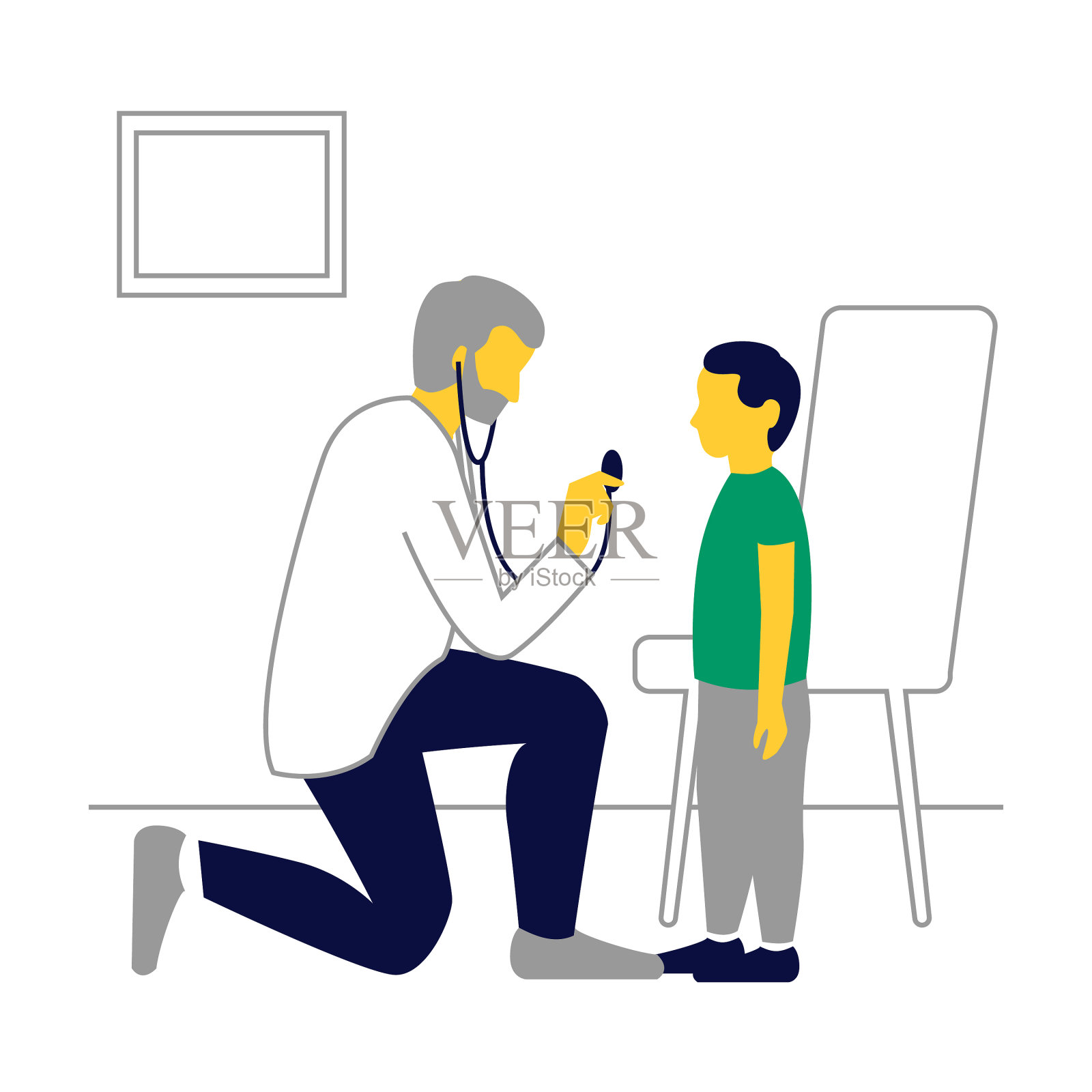 儿科医生用听诊器检查孩子。设计元素图片
