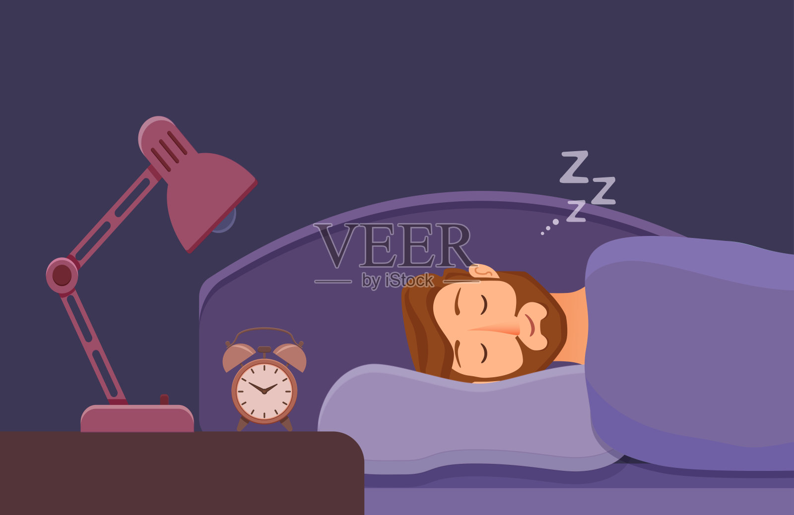 睡觉的人脸卡通人物快乐的人有一个甜蜜的梦插画图片素材