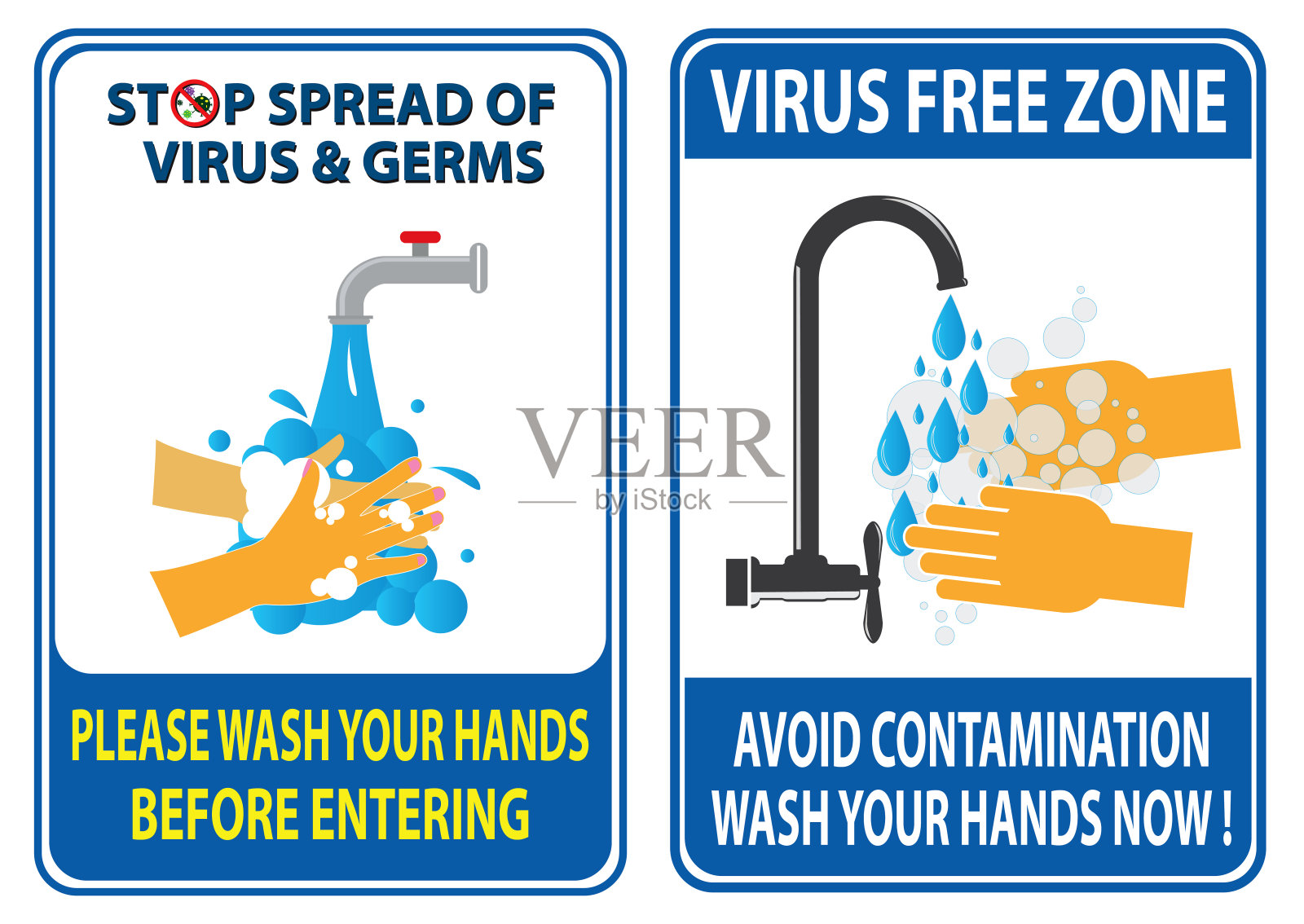 一套冠状病毒海报或2019-ncov病毒来自或洗你的手标志概念。每股收益10向量插画图片素材
