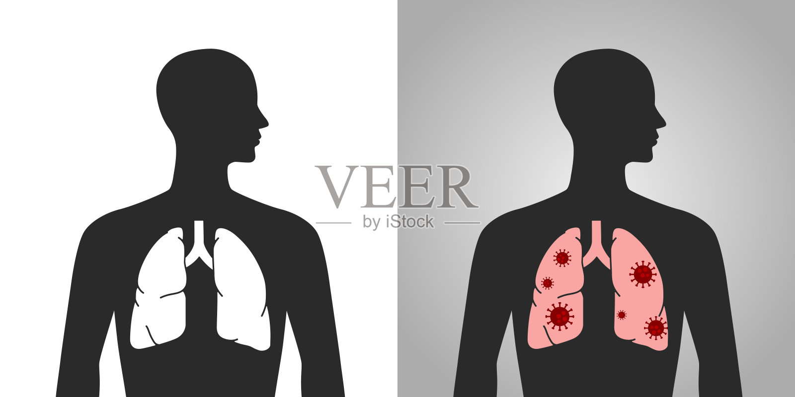 新型冠状病毒和人体肺部图插画图片素材