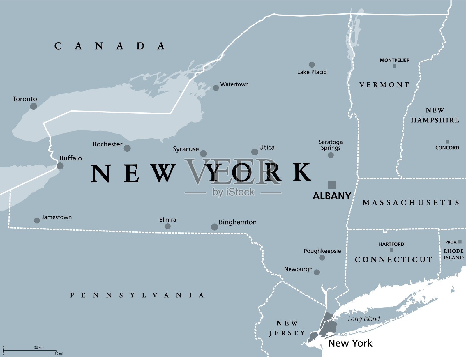 纽约州(NYS)灰色政治地图插画图片素材