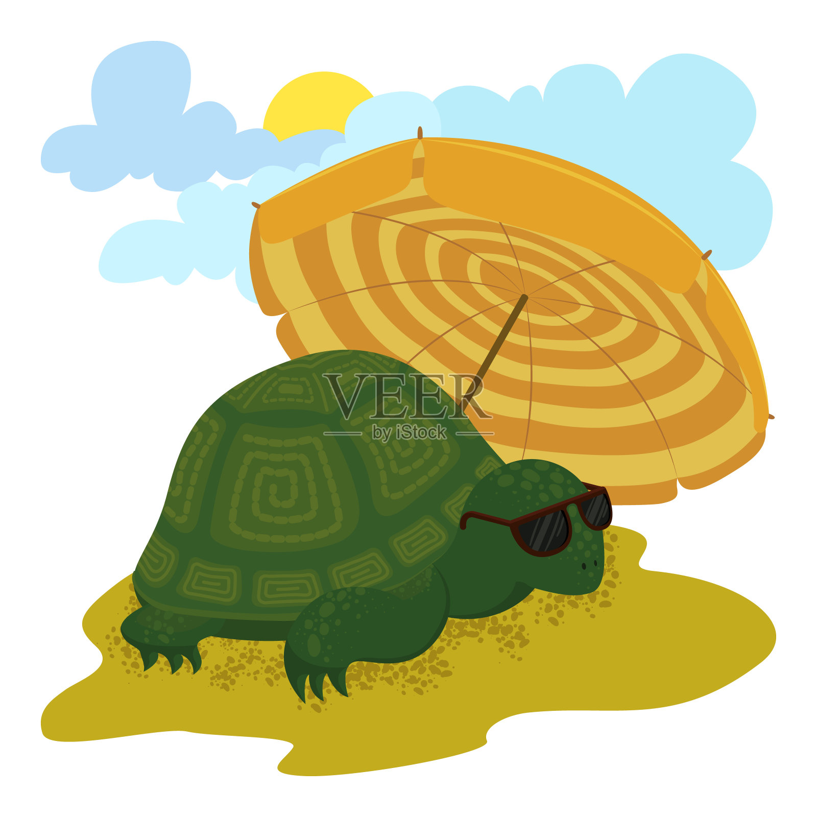 海滩上的乌龟。插画图片素材