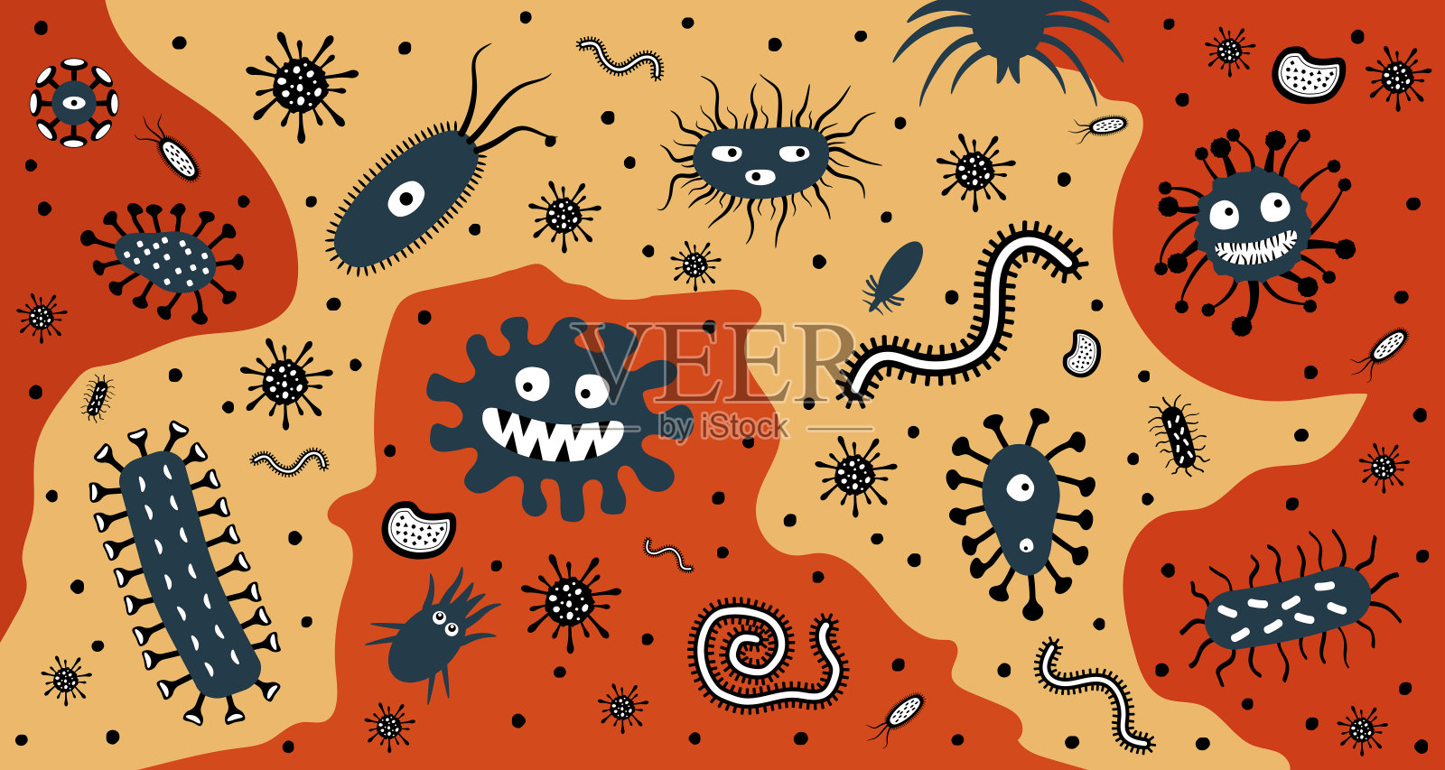 生物体中的病毒和寄生虫。细菌和细菌。致病的环境。矢量图插画图片素材