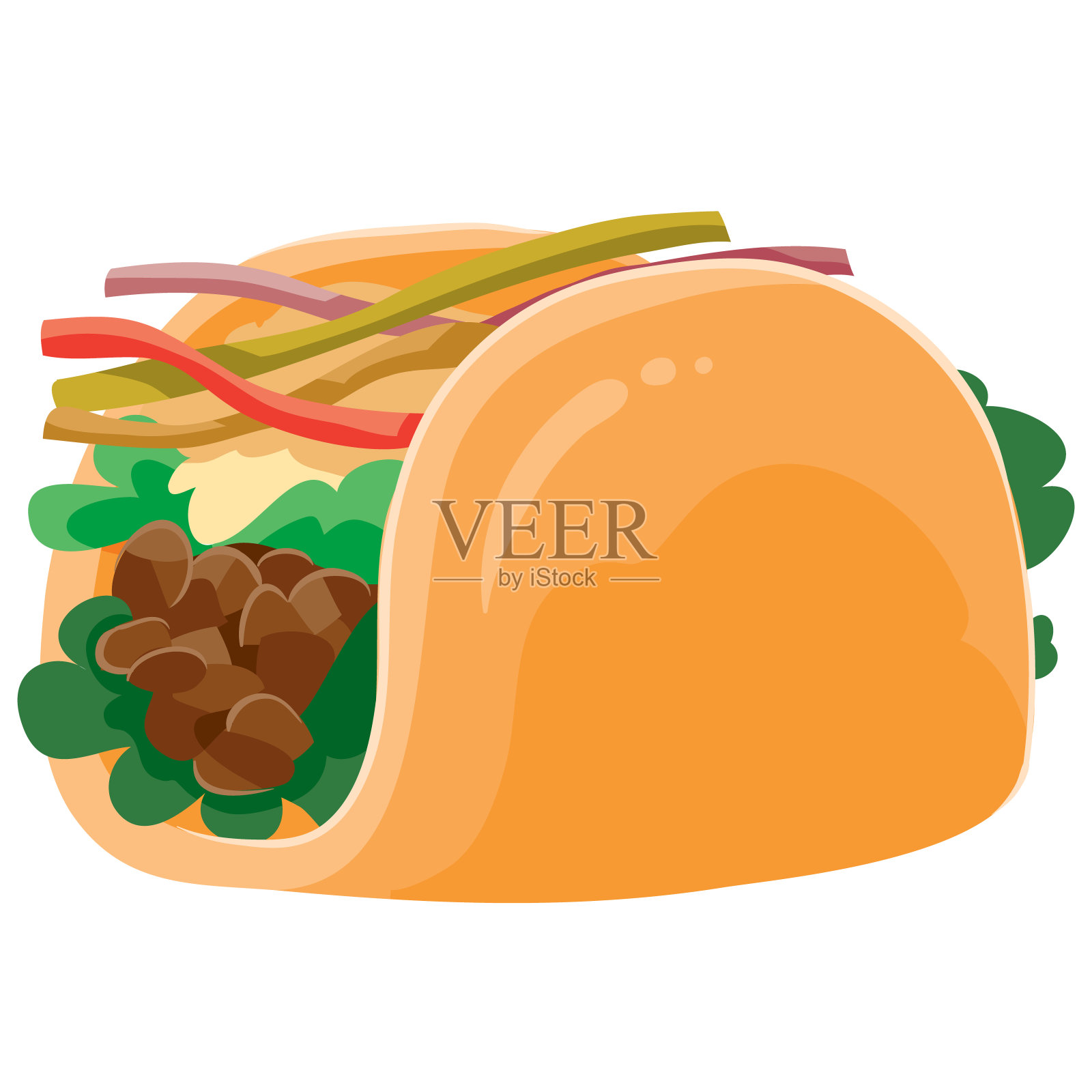 开胃的墨西哥卷肉和蔬菜，白色背景上孤立的物体，设计元素图片