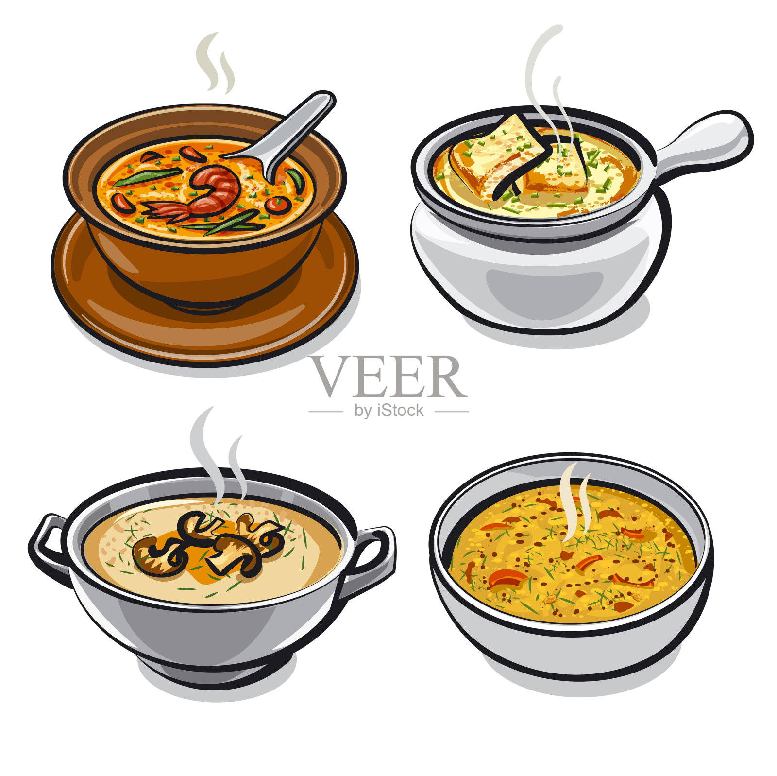 不同的菜系汤插画图片素材