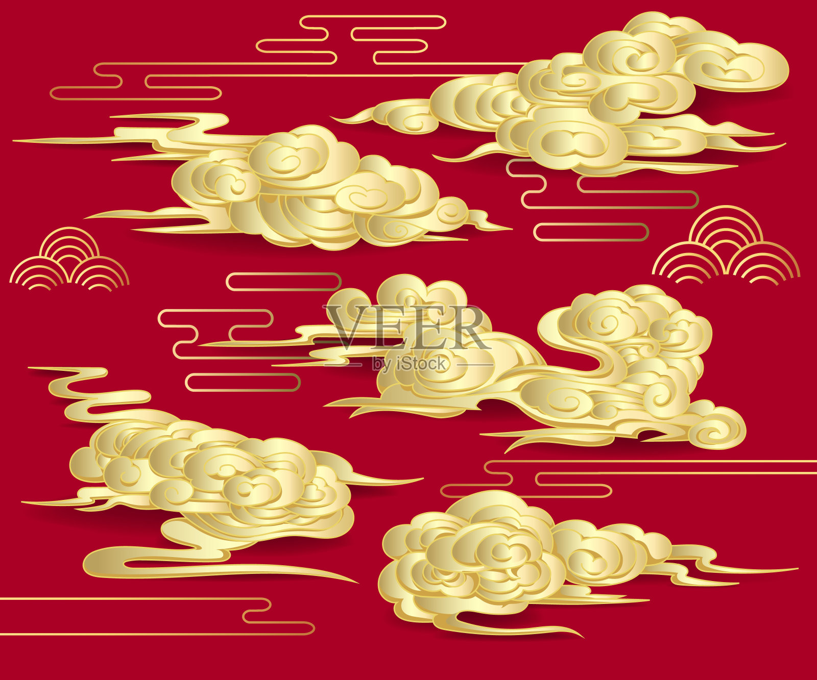 一套矢量中国云彩装饰假日海报插画图片素材