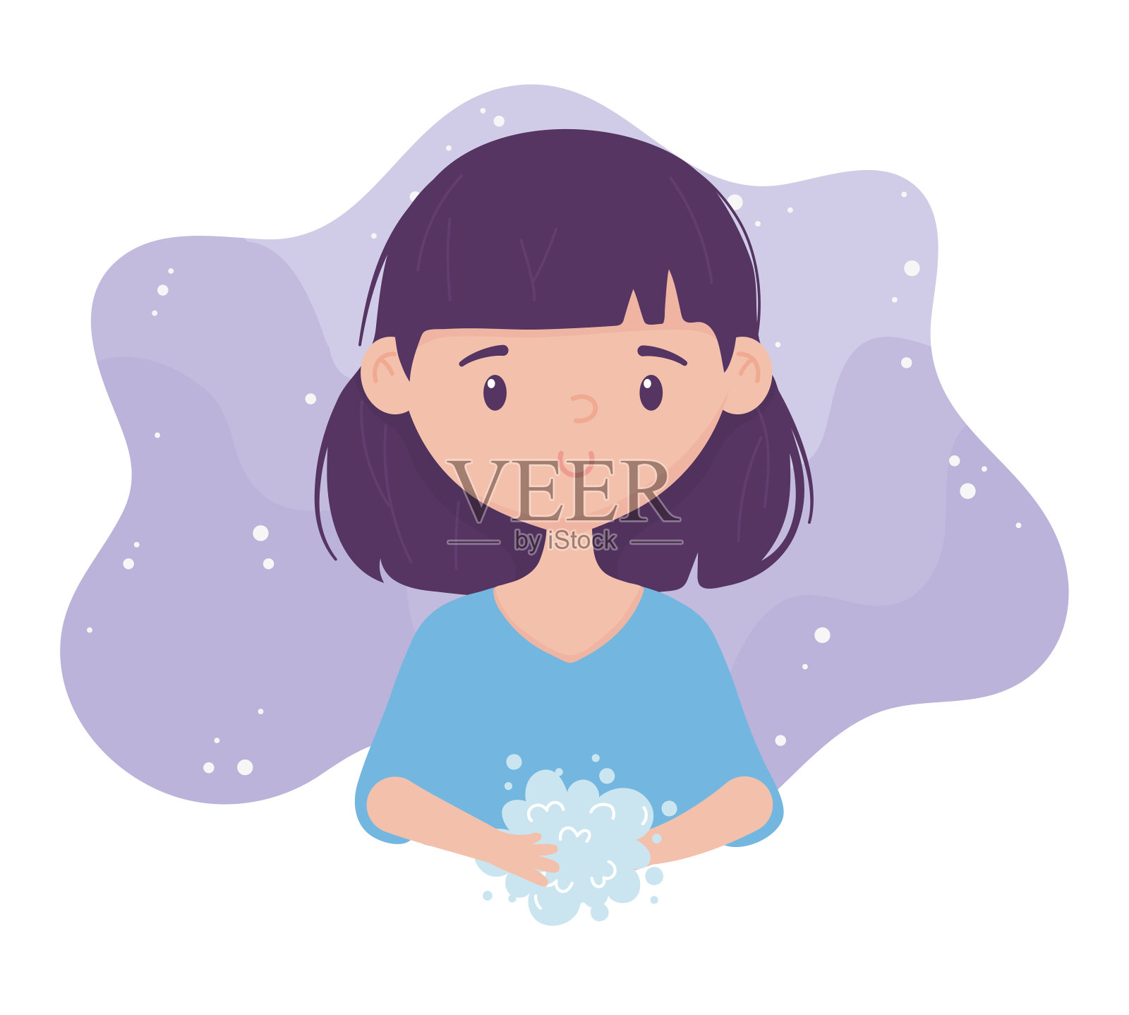 预防冠状病毒感染，少女洗手插画图片素材