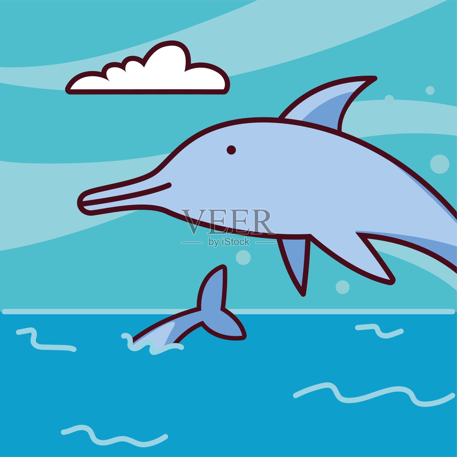 海豚跳出海水的卡片设计元素图片