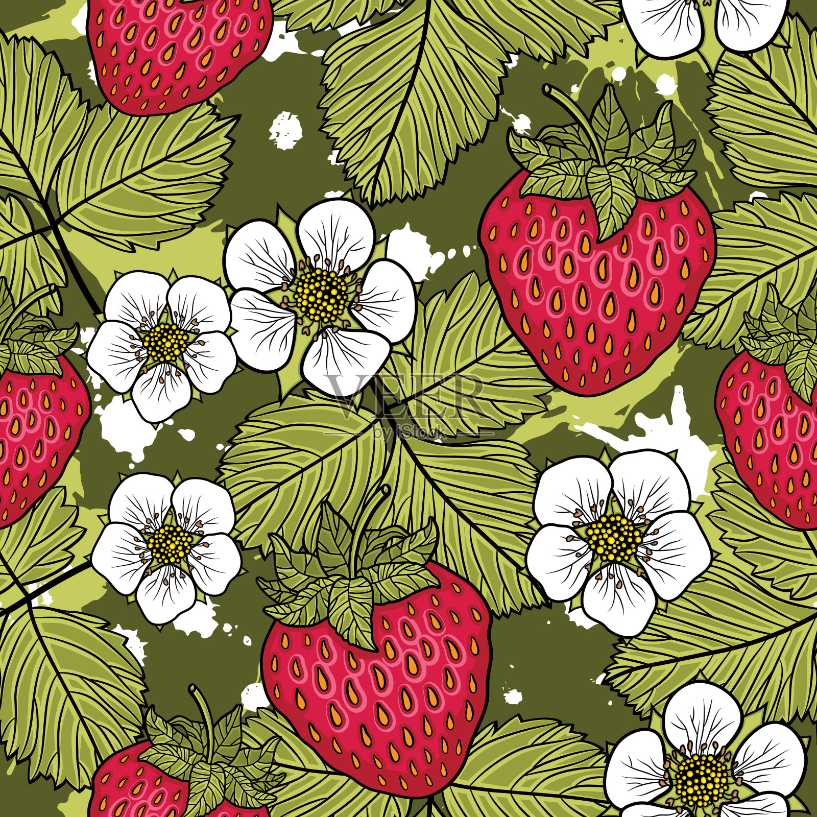 草莓无缝图案。图形的绘制。矢量图插画图片素材