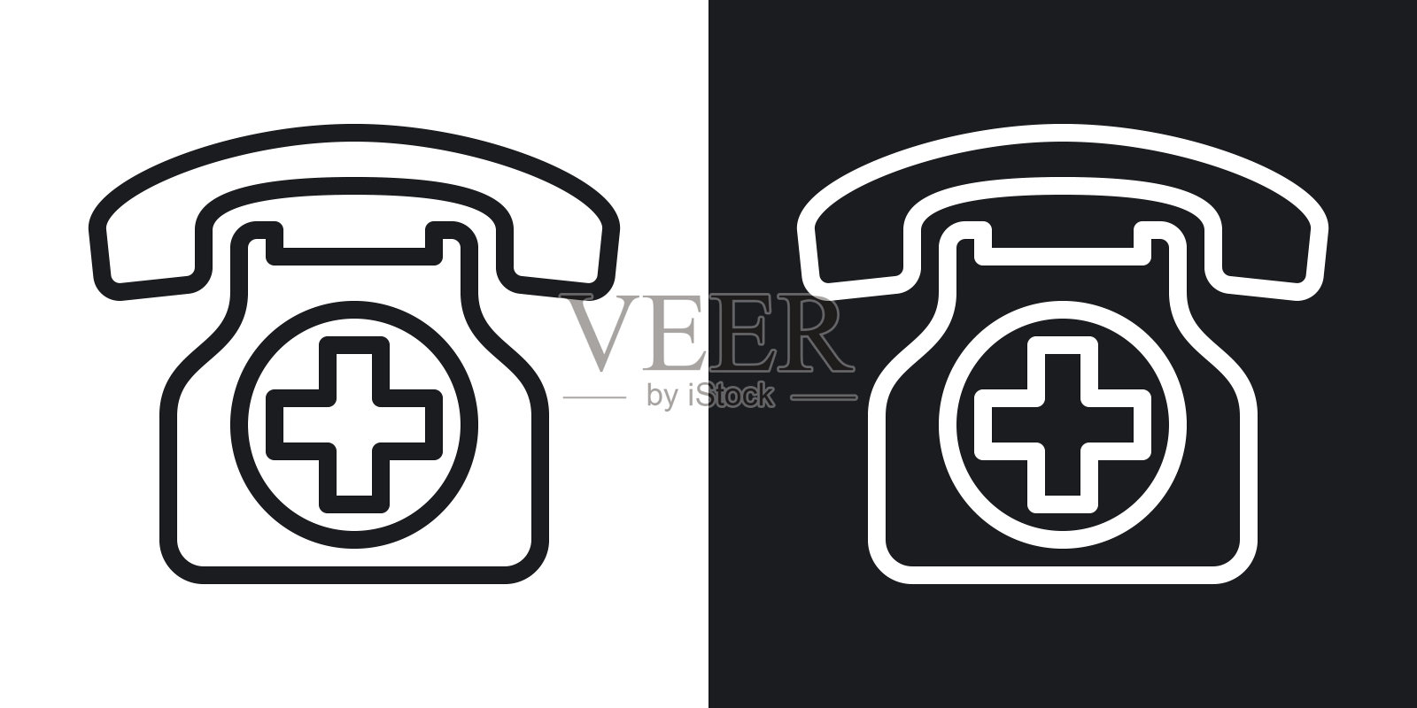 救护车呼叫或紧急电话图标。简单的双色调矢量插图上的黑白背景设计元素图片