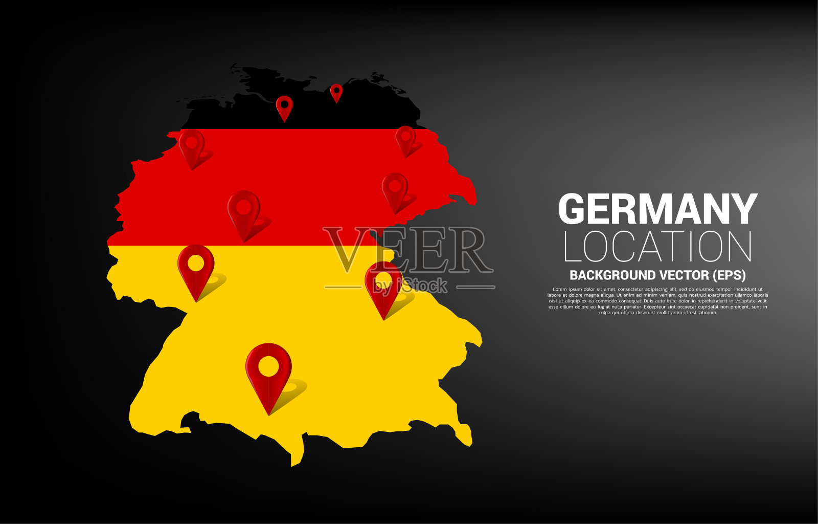 德国地图上的3D定位引脚标记。插画图片素材