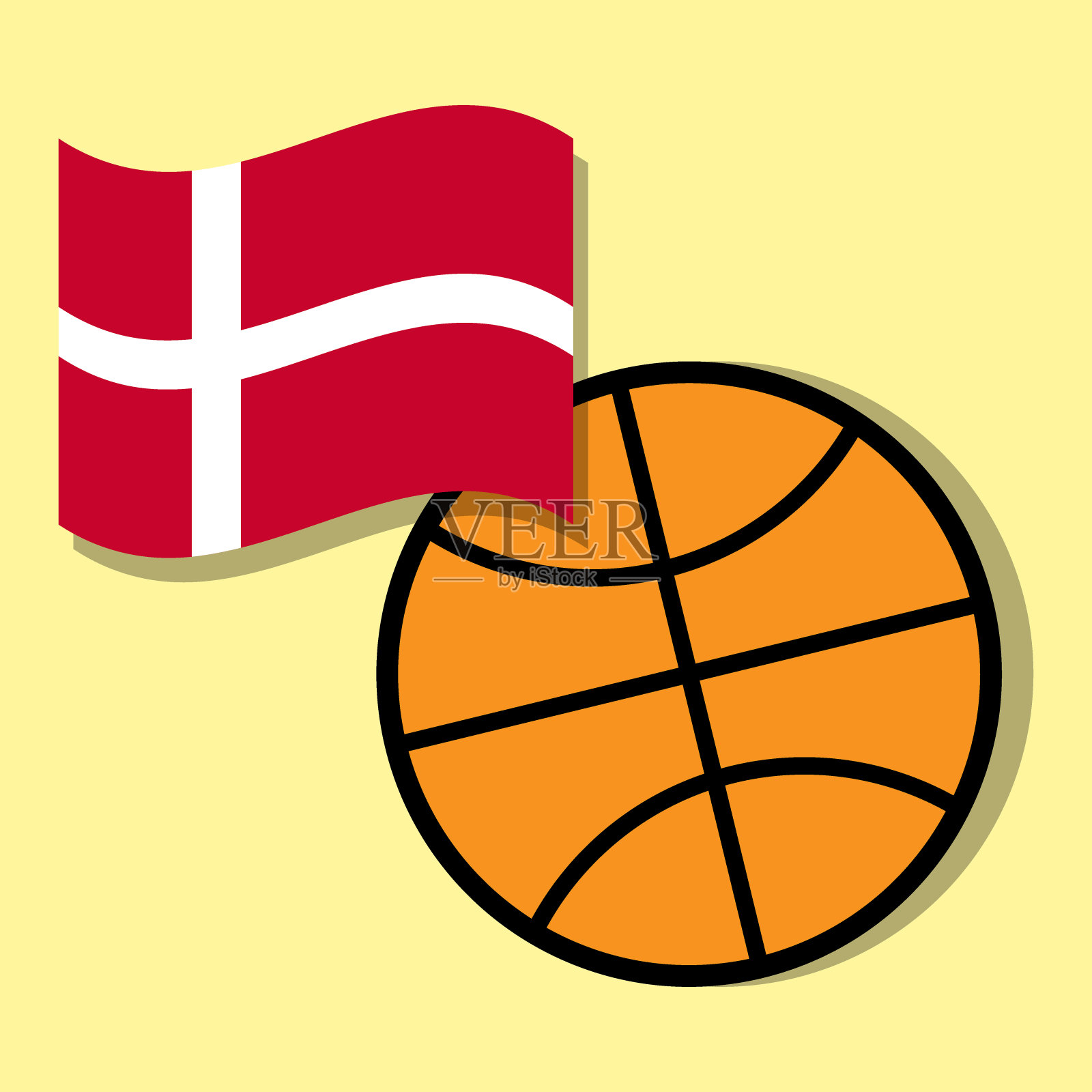 带有丹麦国旗的篮球插画图片素材