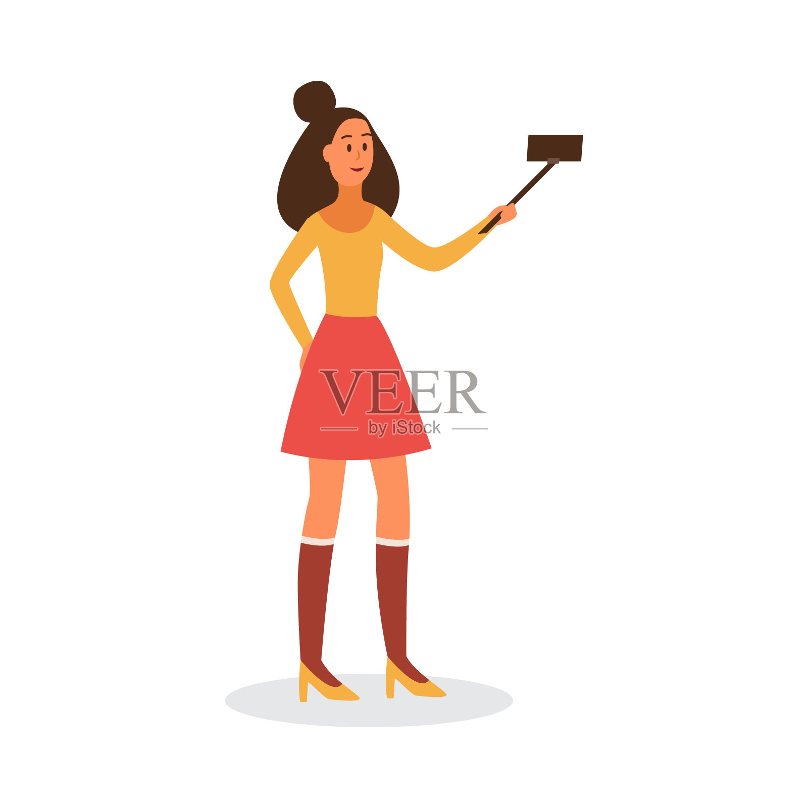 用手机自拍的女人的性格，平面矢量插图孤立。插画图片素材