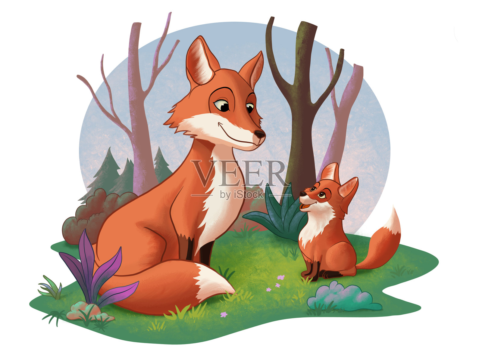 狐狸妈妈和幼崽设计元素图片